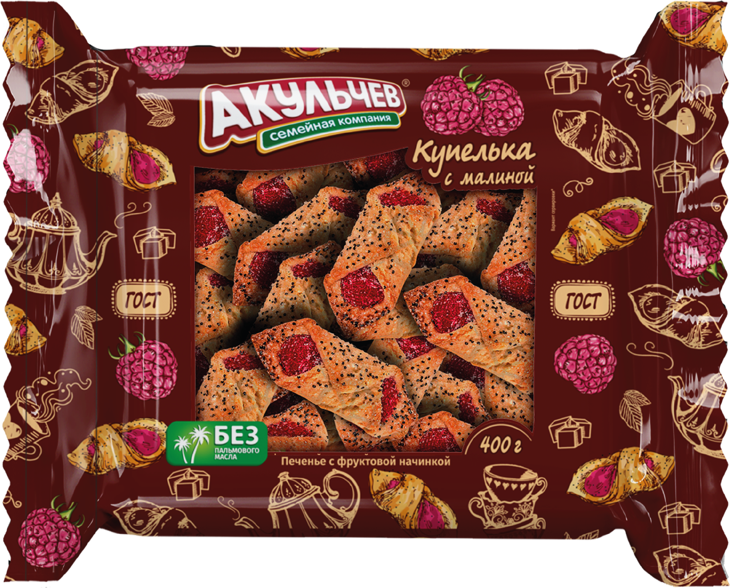 Изображение товара Печенье сдобное АКУЛЬЧЕВ Купелька с малиной, 400г