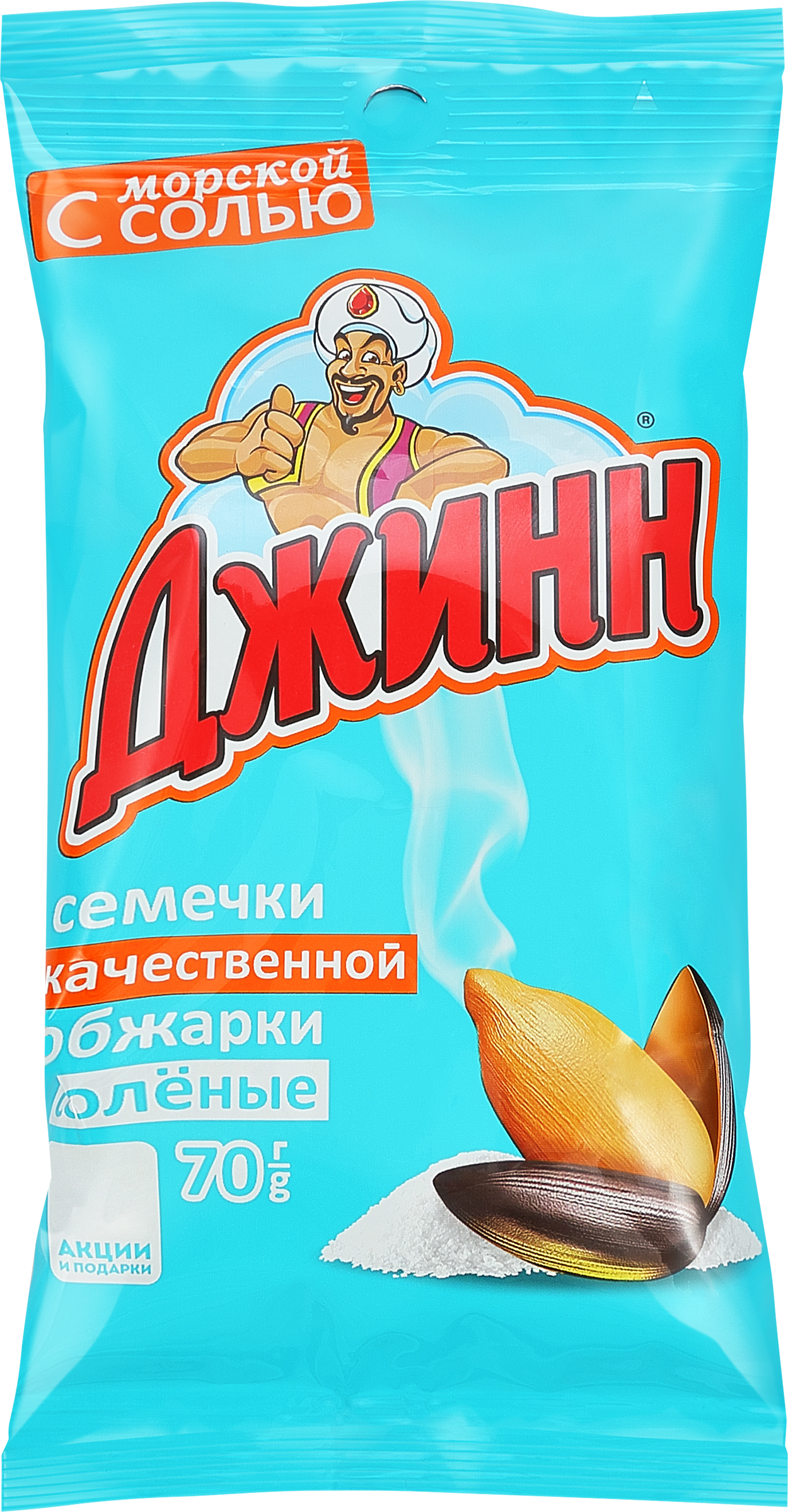 Изображение товара Семечки подсолнечные ДЖИНН жареные с морской солью, 70г