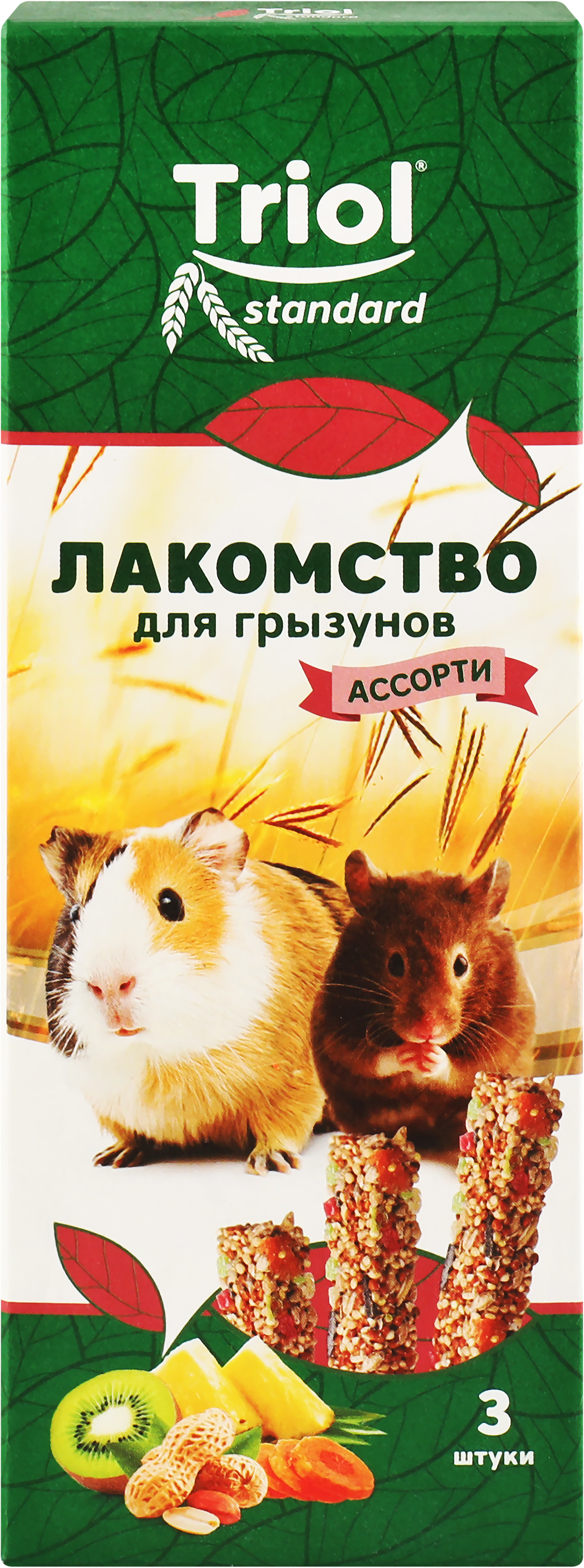 Изображение товара Лакомство для грызунов TRIOL Standard Ассорти с фруктами, овощами и орехами, 75г