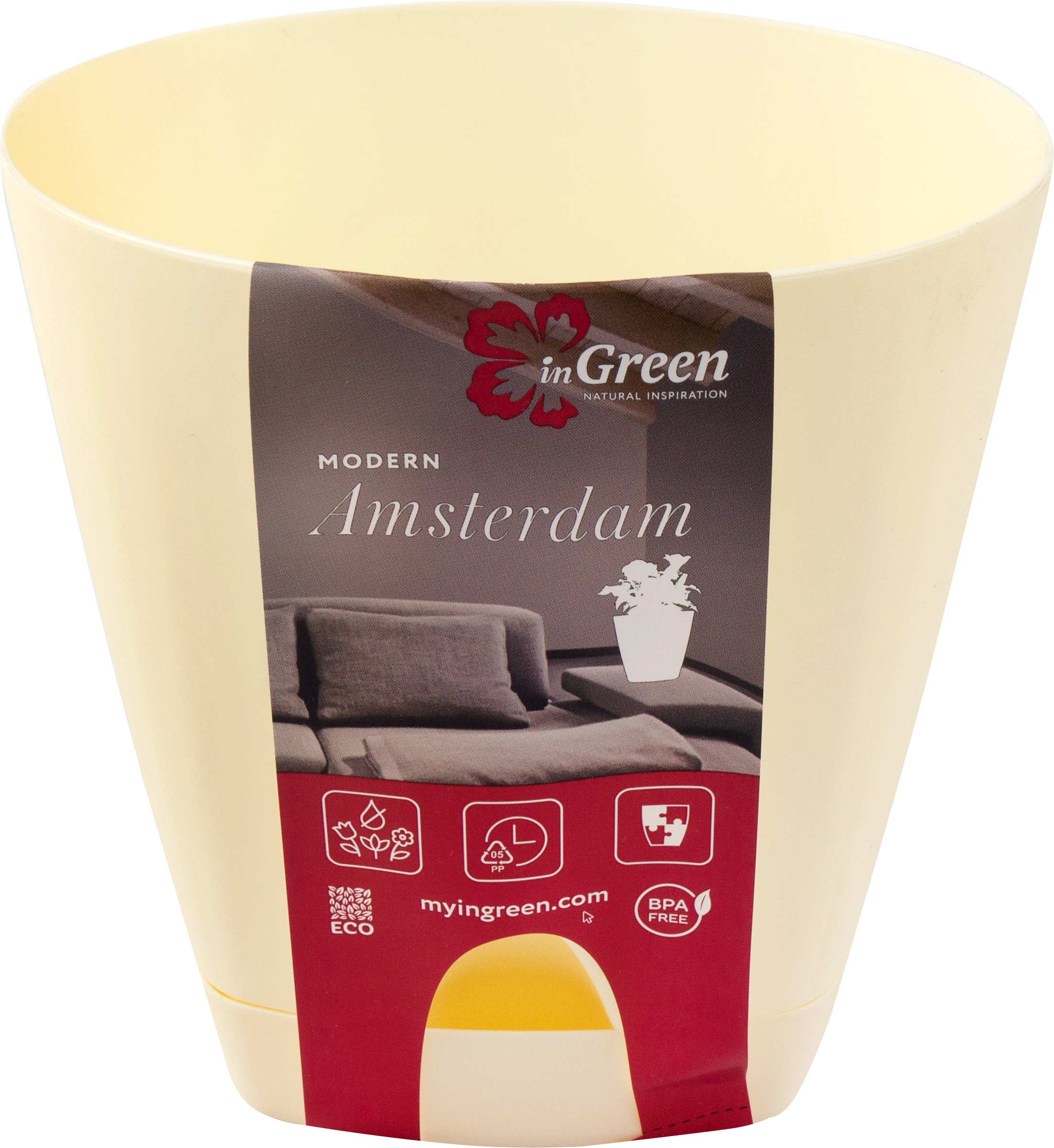 Изображение товара Горшок для цветов с прикорневым поливом INGREEN Amsterdam 1.35л d=14см, цвет сливочный, Арт. ING6199СЛ
