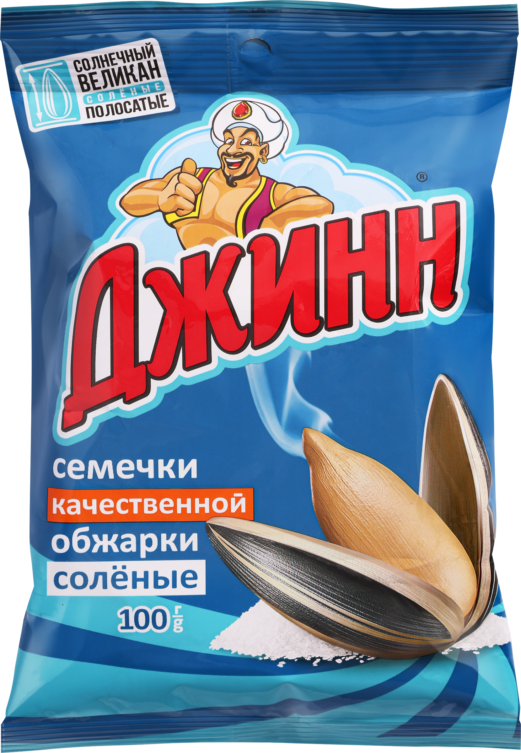 Изображение товара Семечки подсолнечные ДЖИНН Солнечный великан, обжаренные соленые, 100г