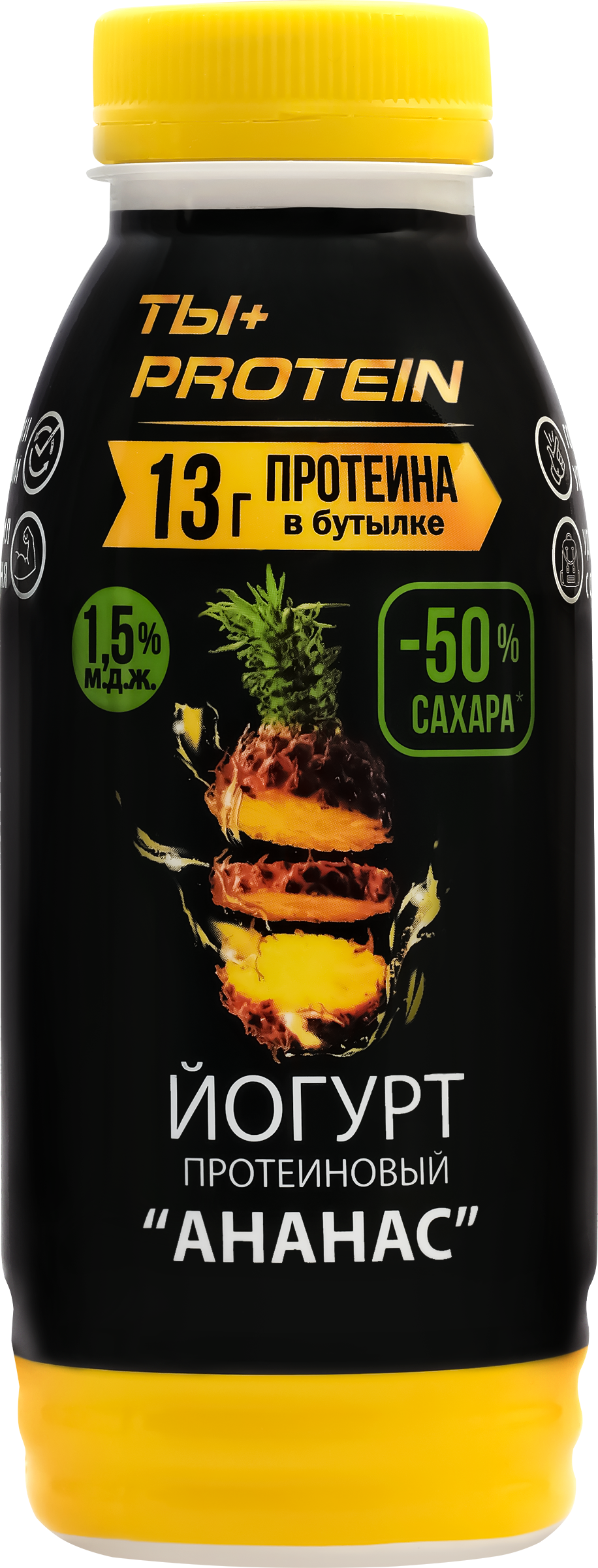Изображение товара Йогурт питьевой РОСТАГРОЭКСПОРТ Протеиновый Ананас 1,5%, без змж, 290г