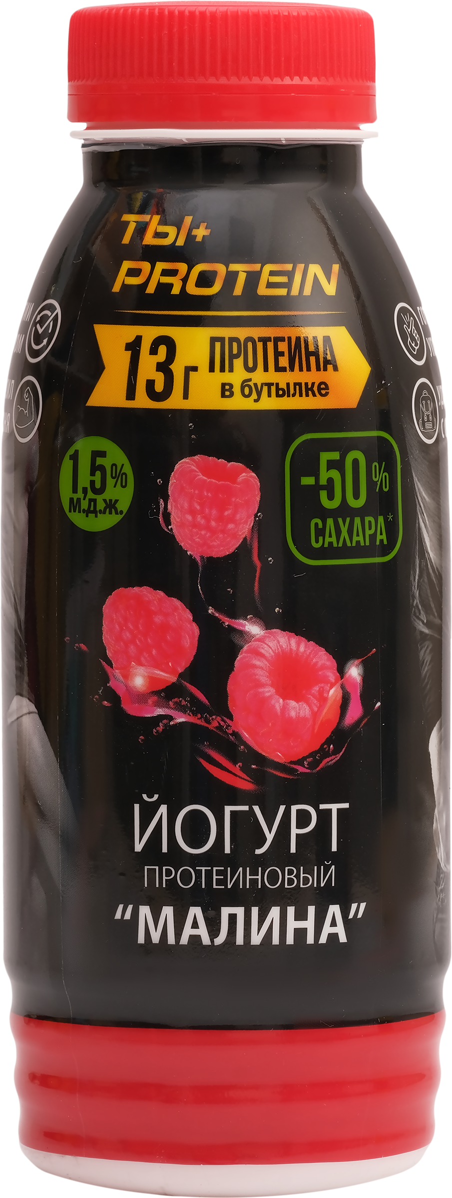 Изображение товара Йогурт питьевой РОСТАГРОЭКСПОРТ Протеиновый Малина 1,5% 290г