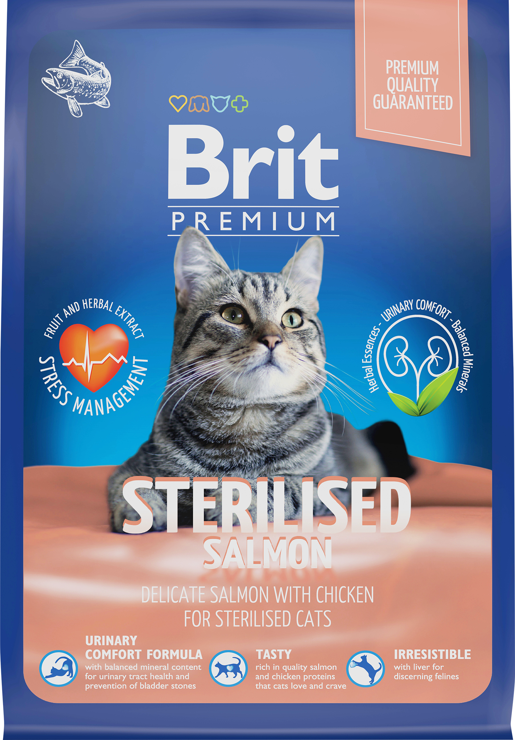 Изображение товара Корм сухой для взрослых кошек BRIT Premium с лососем и курицей, для стерилизованных, 400г