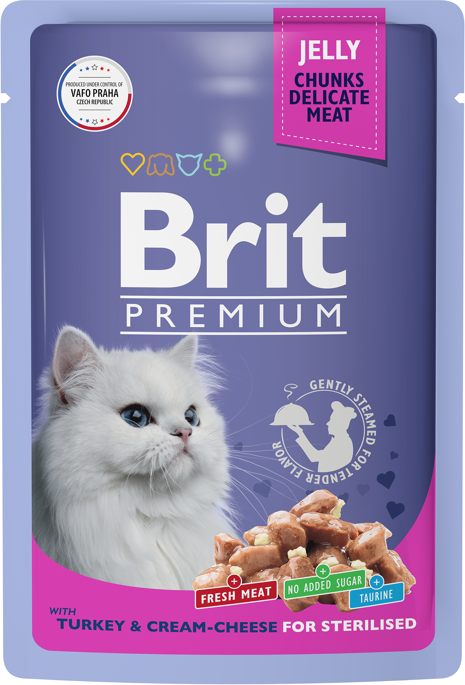 Изображение товара Корм консервированный для взрослых кошек BRIT Premium Индейка с сыром в желе, для стерилизованных, 85г