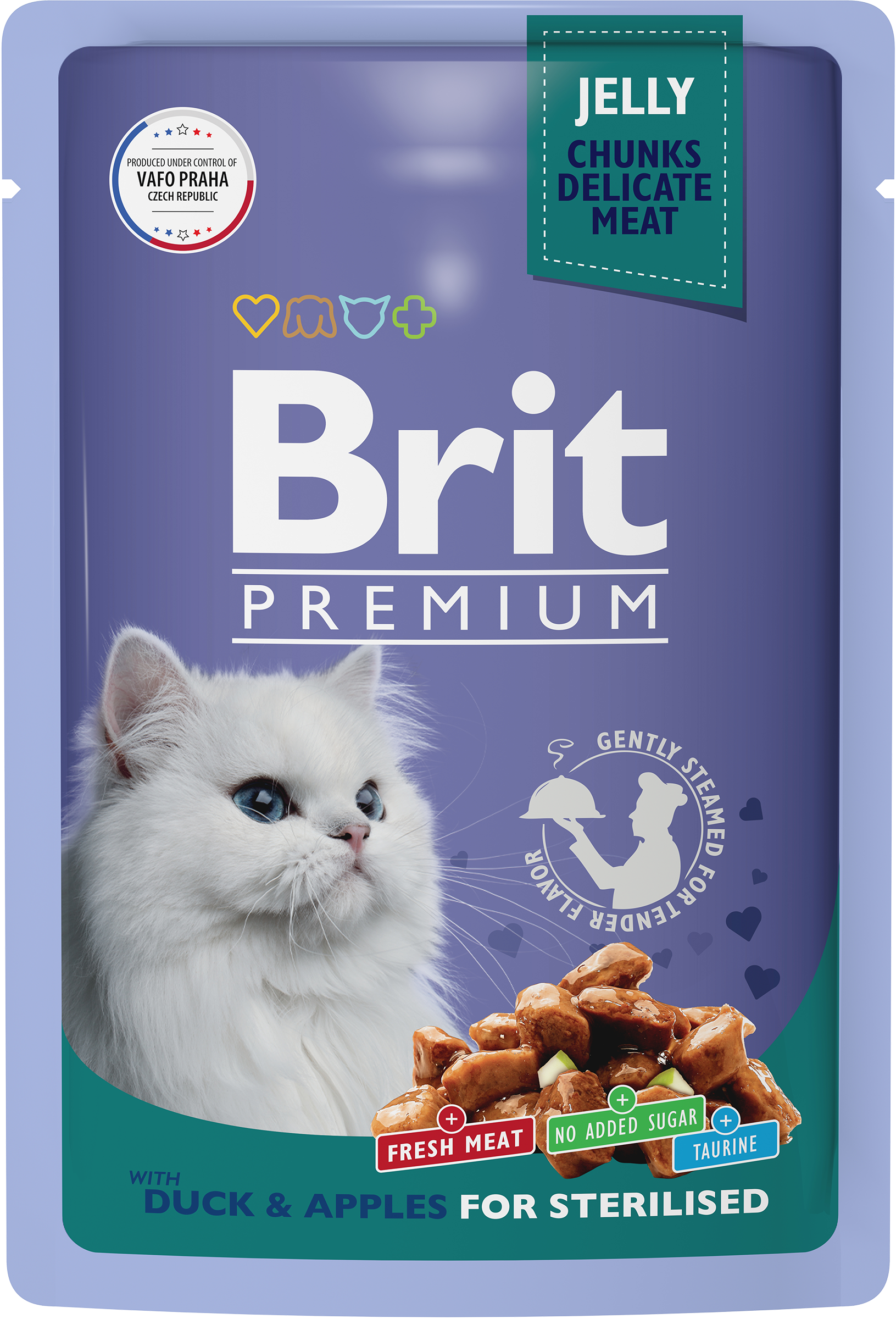 Изображение товара Корм консервированный для взрослых кошек BRIT Premium Утка с яблоками в желе, для стерилизованных, 85г