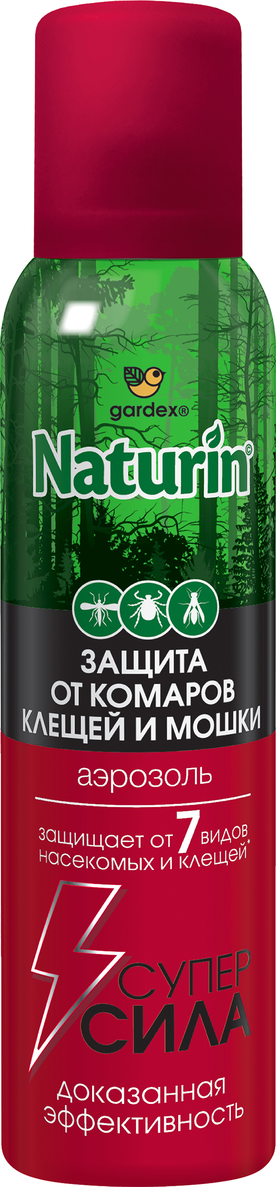 Изображение товара Аэрозоль от комаров клещей и мошки GARDEX Naturin 150мл 3в1
