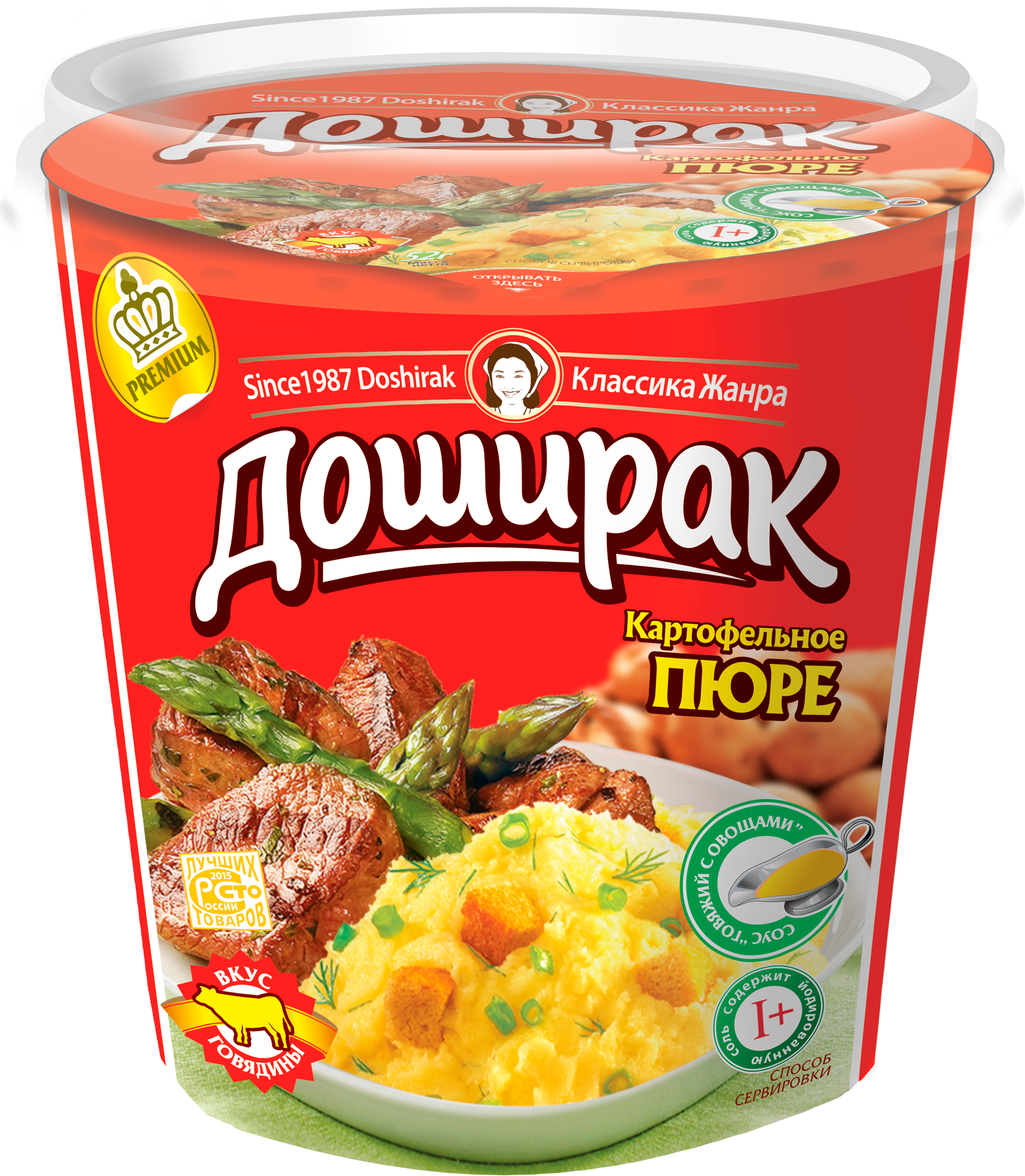 Изображение товара Пюре картофельное ДОШИРАК с соусом говяжий с овощами, 52г