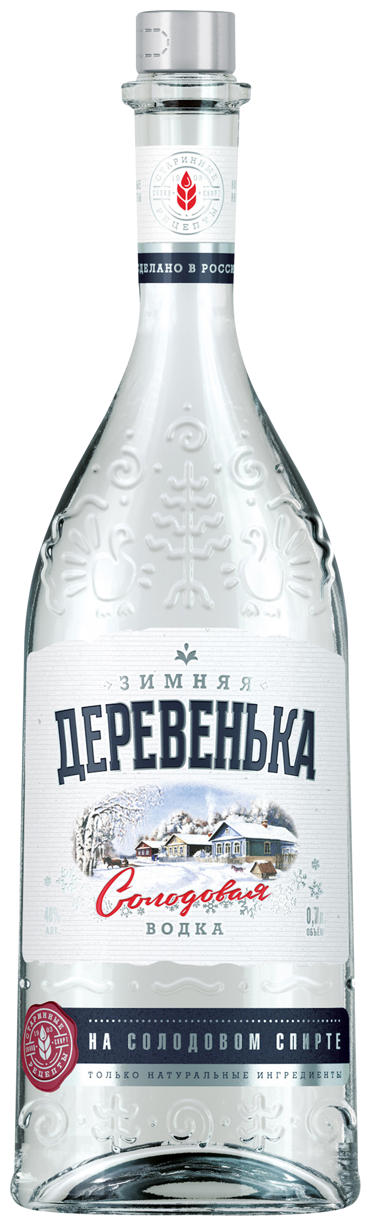 Изображение товара Водка ЗИМНЯЯ ДЕРЕВЕНЬКА на солодовом спирте Альфа 40%, 0.7л