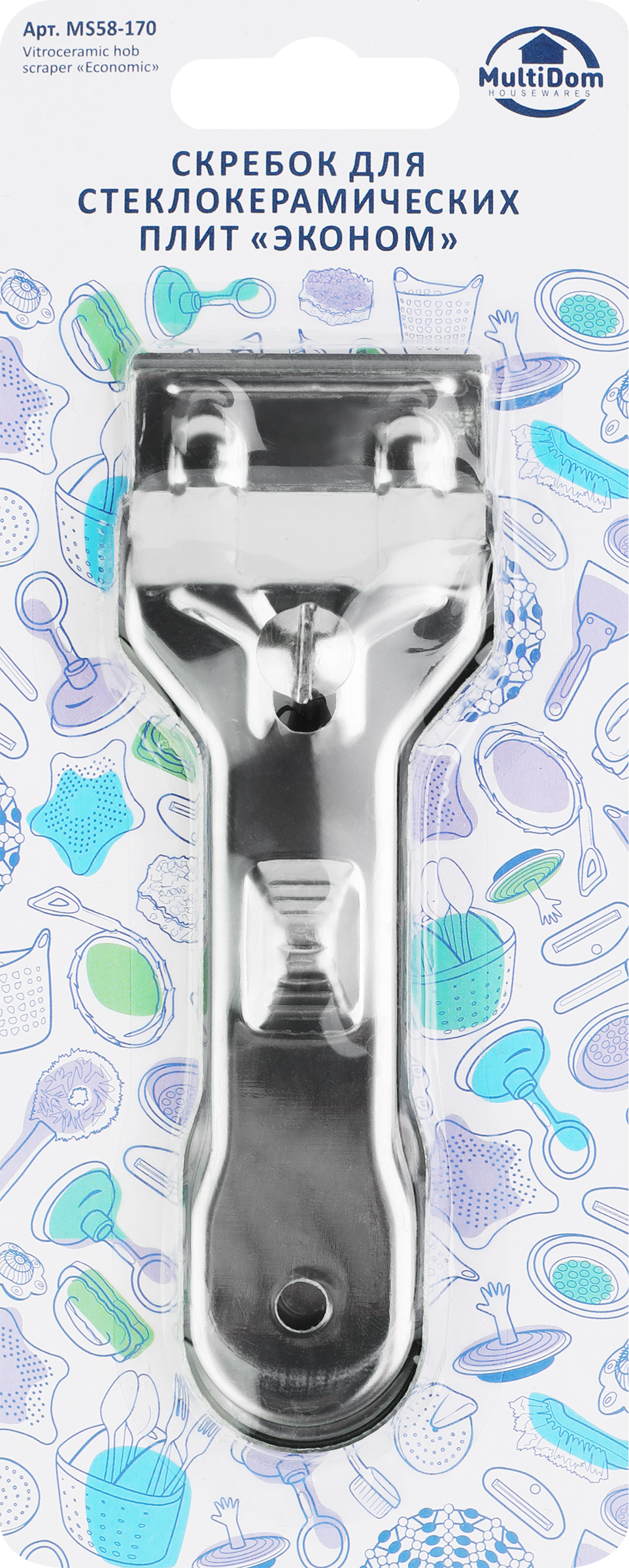 Изображение товара Скребок для стеклокерамических плит МУЛЬТИДОМ Эконом, нержавеющая сталь, 13,5x4,4 см
