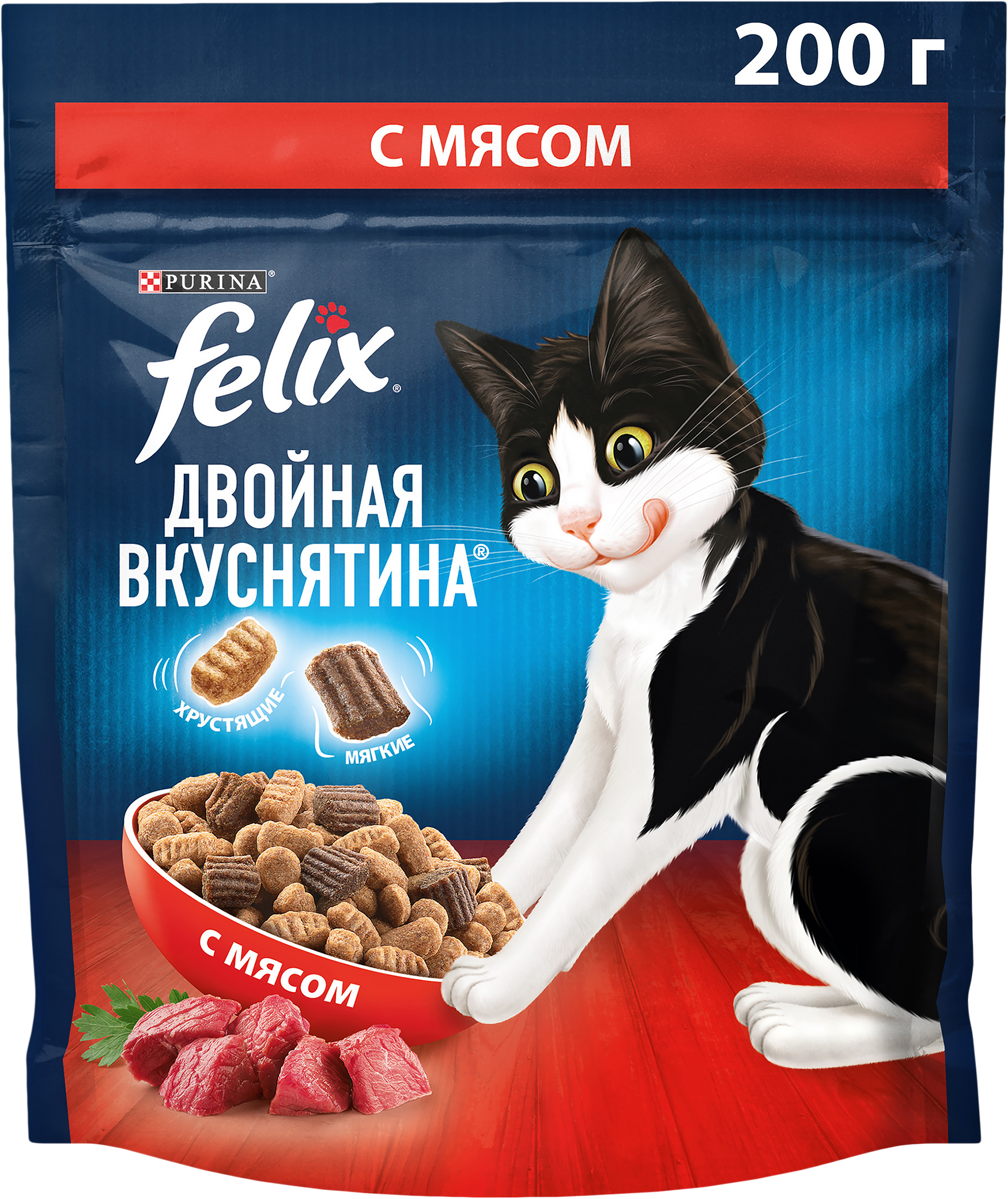 Изображение товара Корм сухой для взрослых кошек FELIX Двойная вкуснятина с мясом, 200г