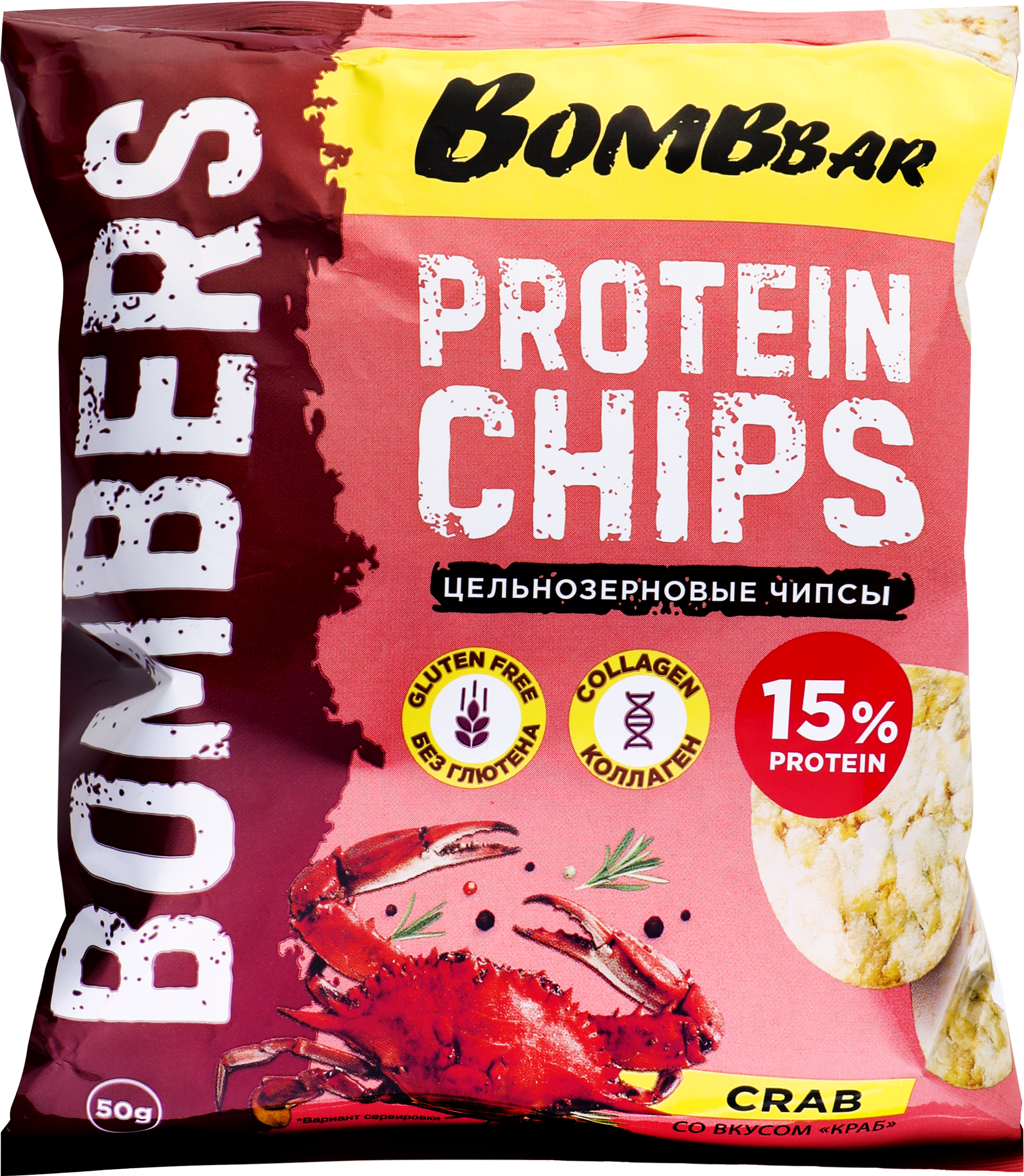 Изображение товара Чипсы цельнозерновые протеиновые BOMBBAR со вкусом краб, 50г