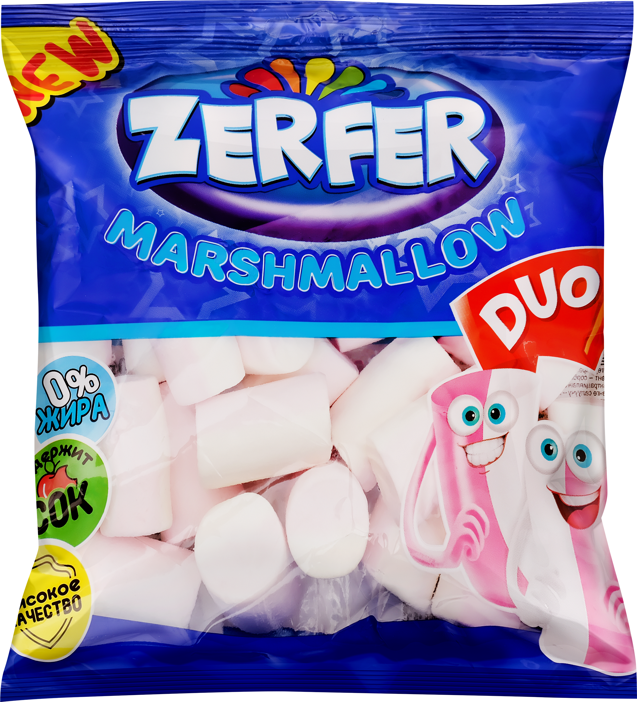 Изображение товара Маршмеллоу ZERFER Duo клубника-ваниль 90г - воздушный десерт с натуральным соком