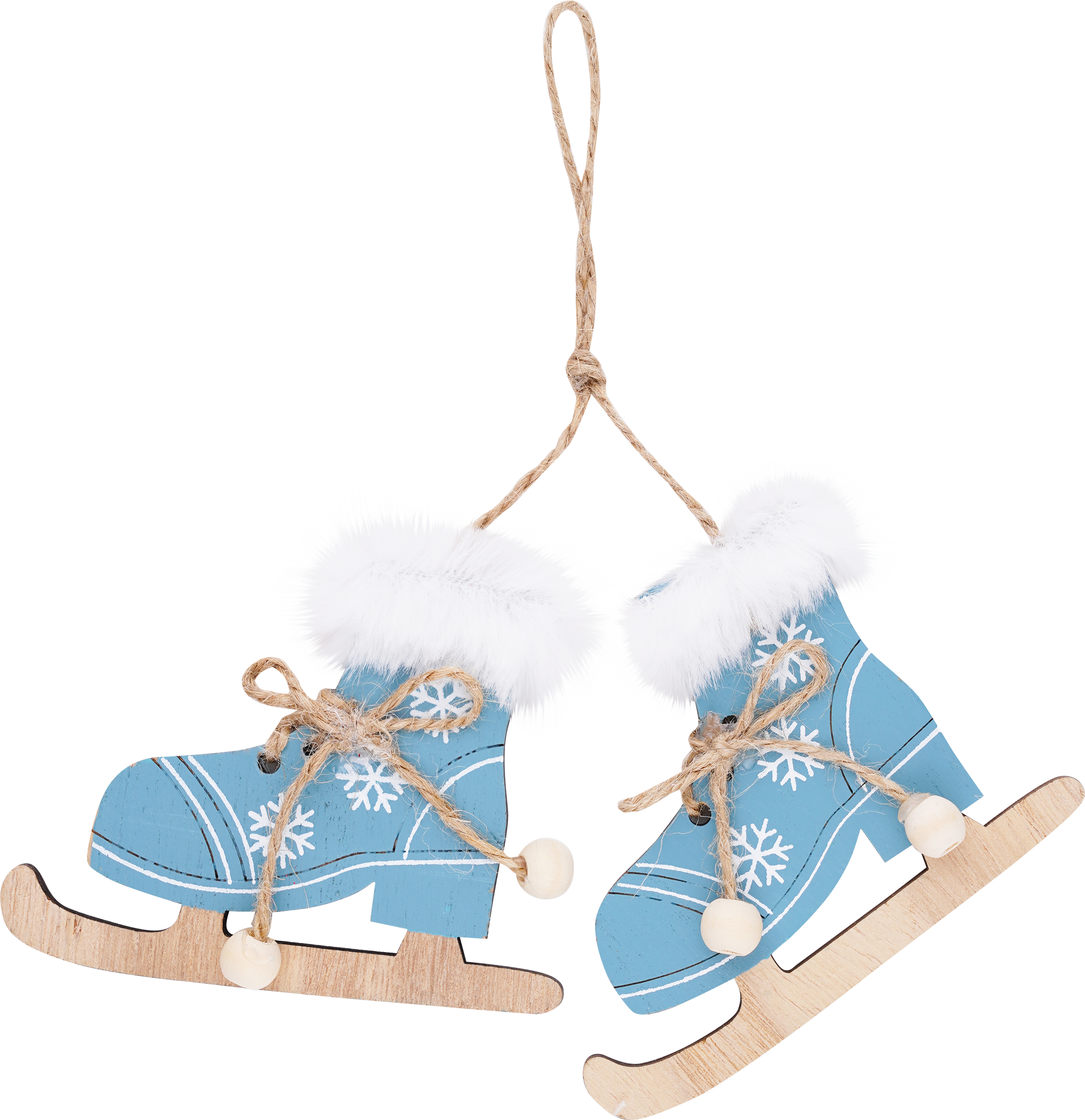 Изображение товара Украшение елочное Коньки с мехом из дерева HOMECLUB 9,5х7,2см синее и белое