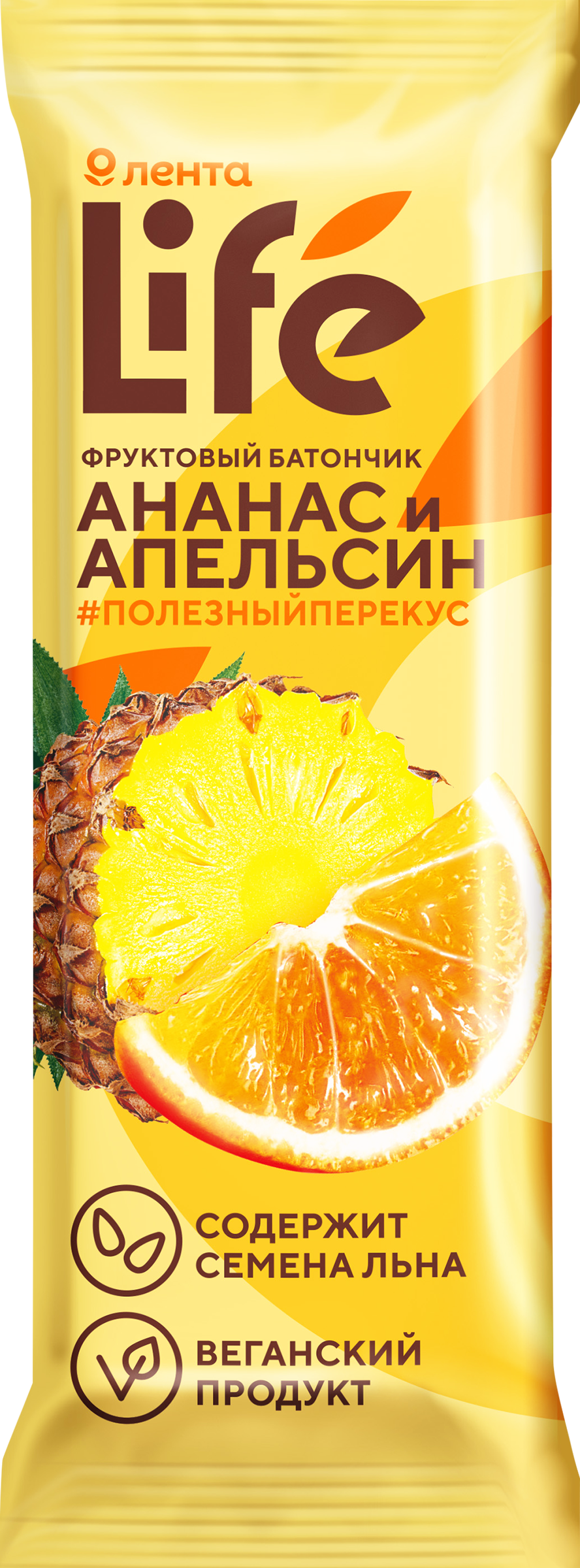 Изображение товара Батончик фруктовый ЛЕНТА LIFE Ананас и апельсин, 33г