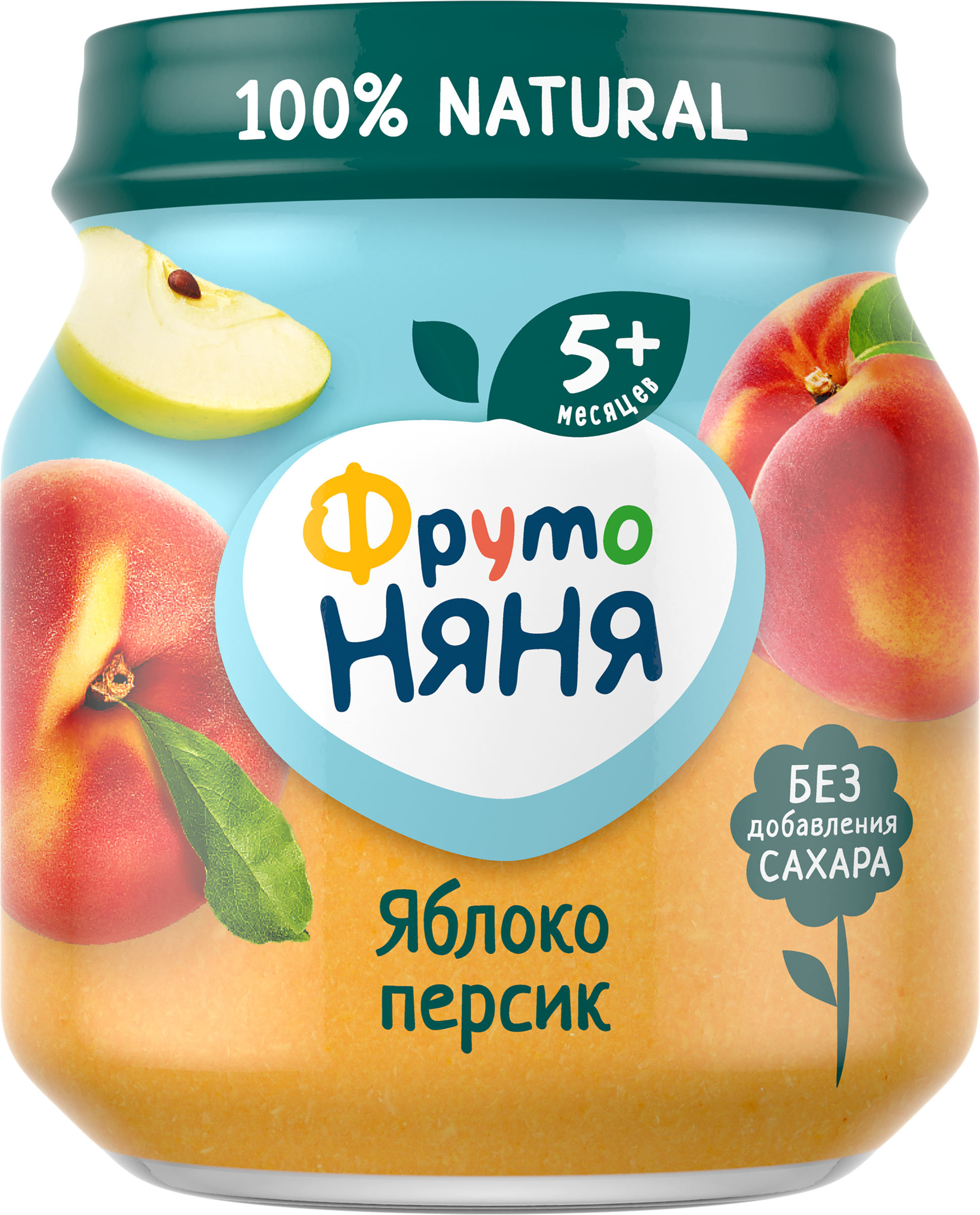 Изображение товара Пюре фруктовое ФРУТОНЯНЯ Яблоко, персик, с 5 месяцев, 100г
