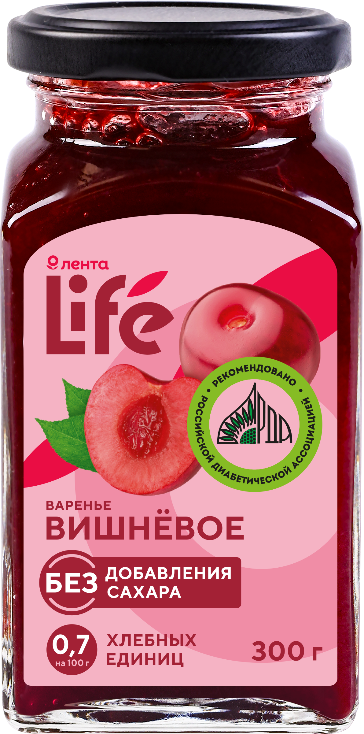 Изображение товара Варенье ЛЕНТА LIFE Вишневое без сахара 300г натуральный продукт