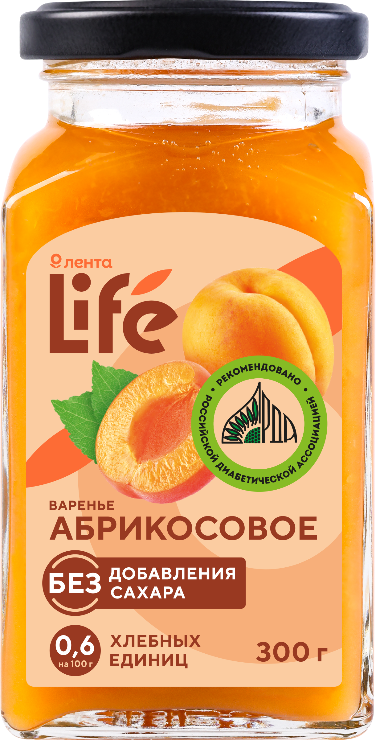 Изображение товара Варенье ЛЕНТА LIFE Абрикосовое без сахара 300г