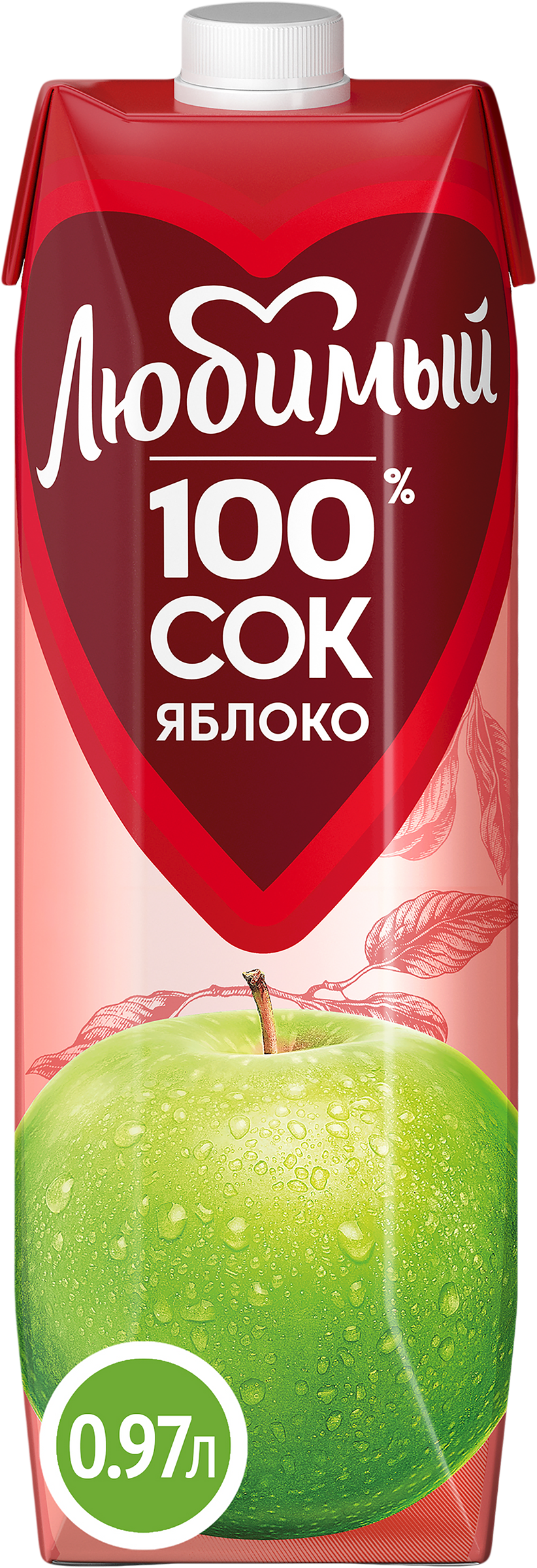 Изображение товара Натуральный яблочный сок ЛЮБИМЫЙ, 0.97л, без добавок, в тетра-пак