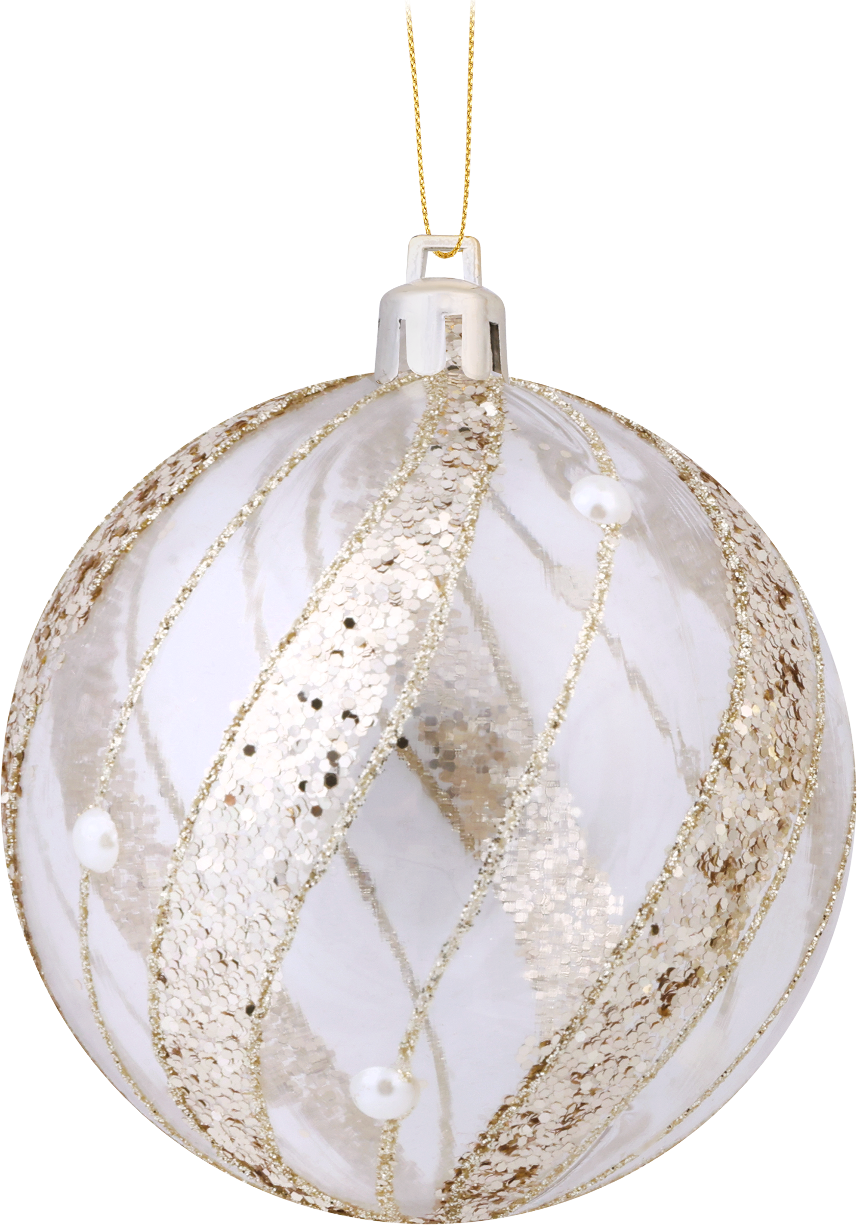 Изображение товара Шар елочный HOMECLUB Морозные узоры d=8см, пластик, стеклярус, стильное новогоднее украшение