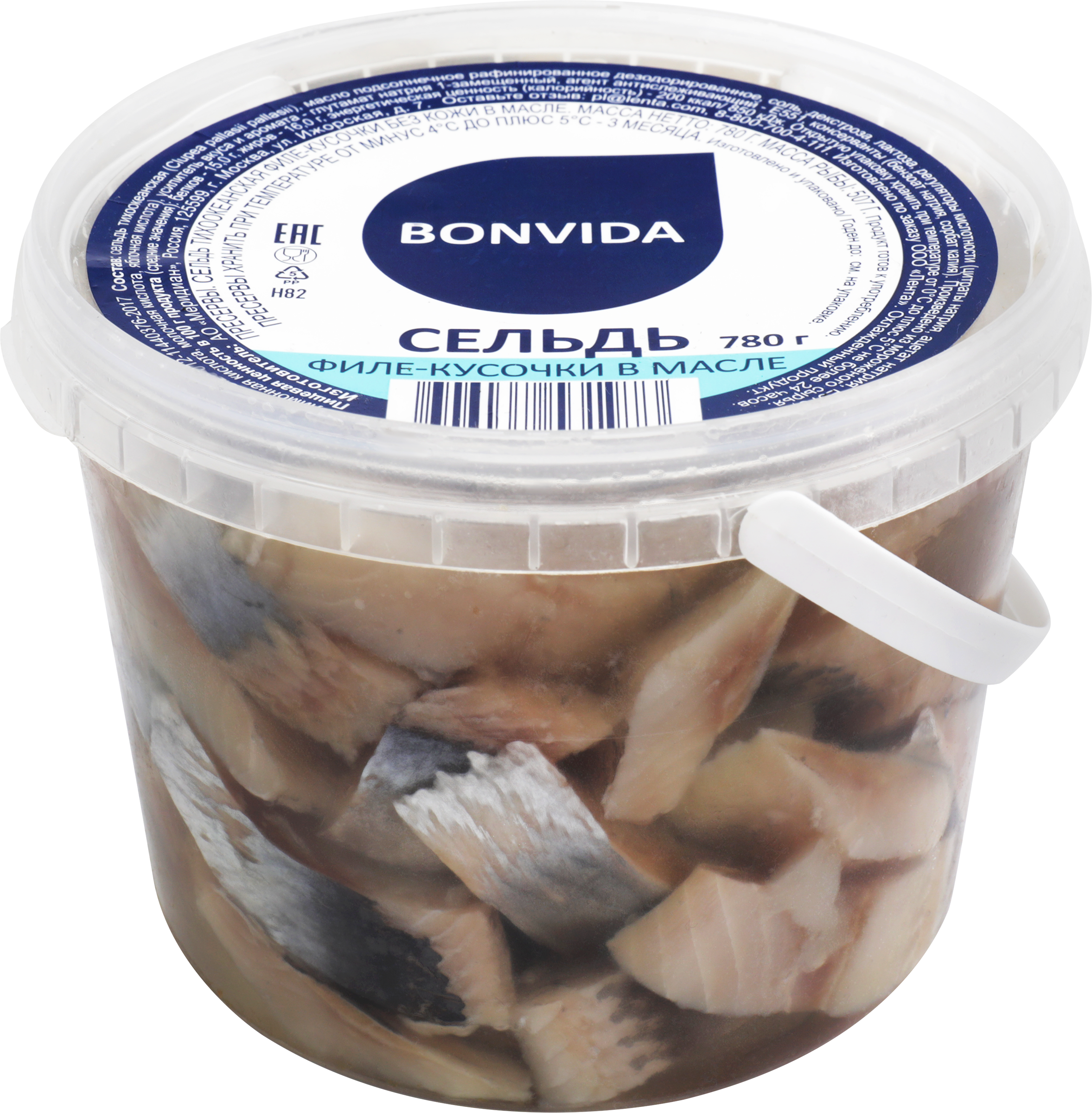 Изображение товара Сельдь BONVIDA филе-кусочки в масле 780г - свежий, вкусный и удобный продукт