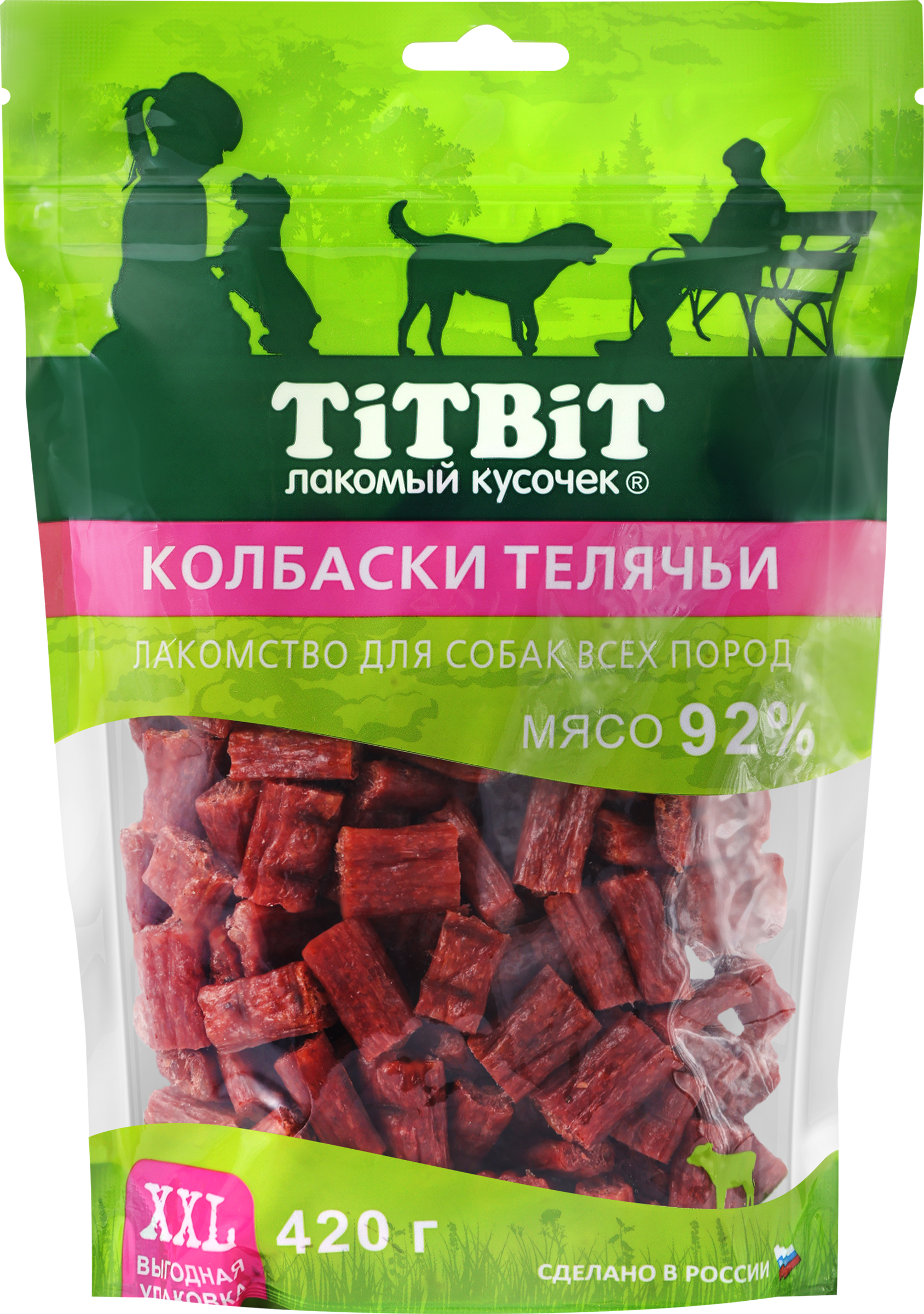 Изображение товара Лакомства для взрослых собак TITBIT XXL Колбаски телячьи, 420г
