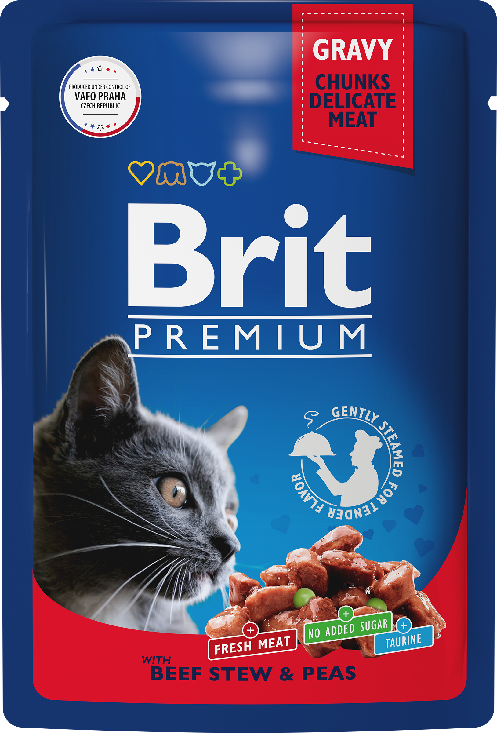 Изображение товара Корм консервированный для взрослых кошек BRIT Premium Говядина и горошек в соусе, 85г