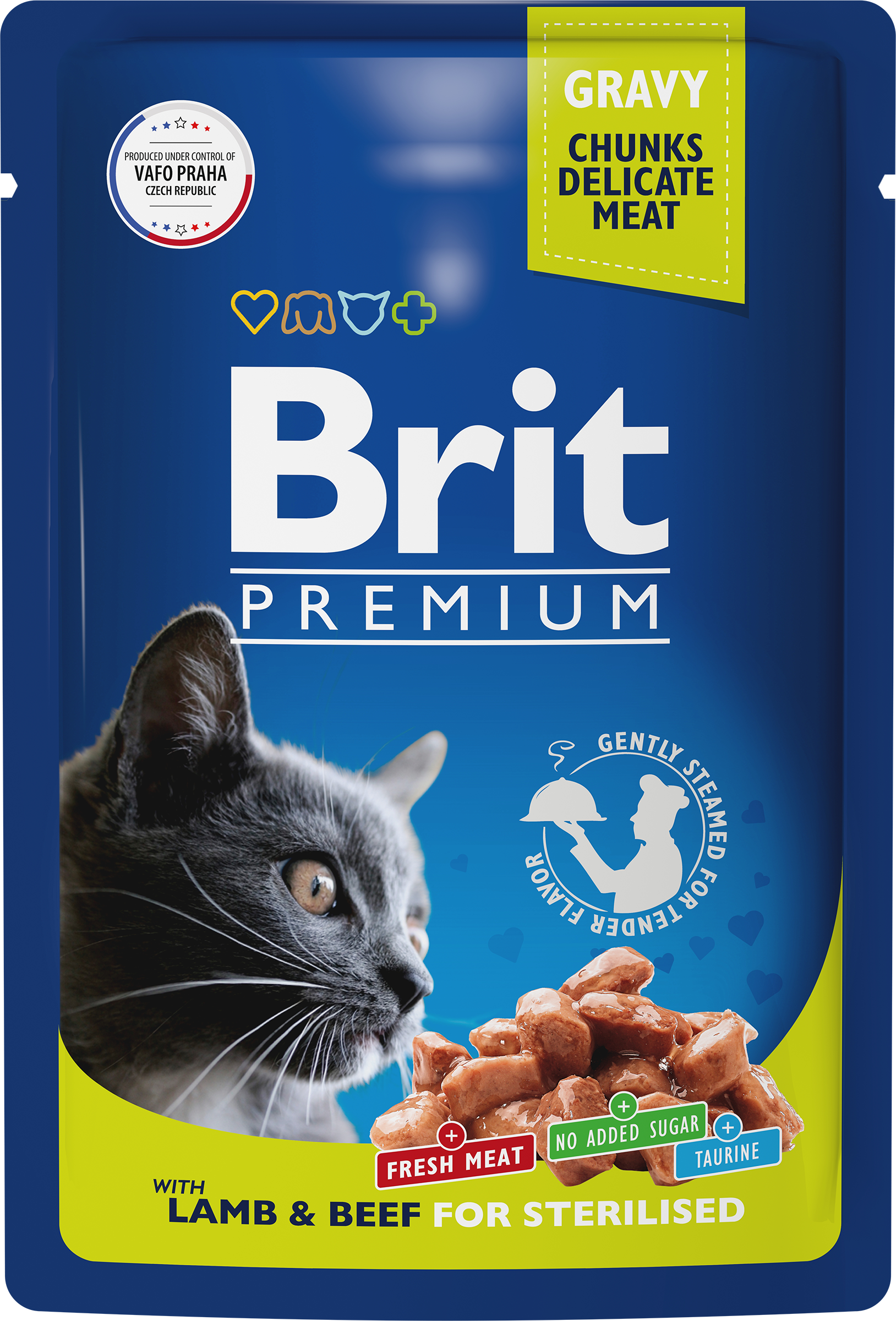 Изображение товара Корм консервированный для взрослых кошек BRIT Premium Ягненок и говядина в соусе, для стерилизованных, 85г