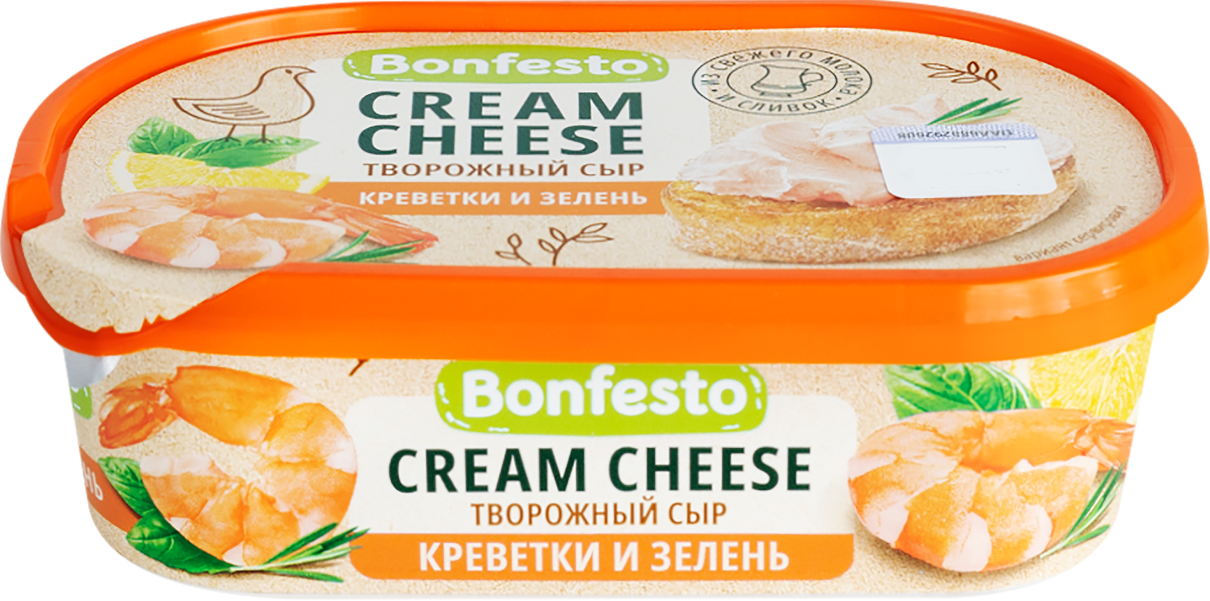 Изображение товара Сыр творожный BONFESTO Кремчиз Креветки и зелень 65%, без змж, 140г