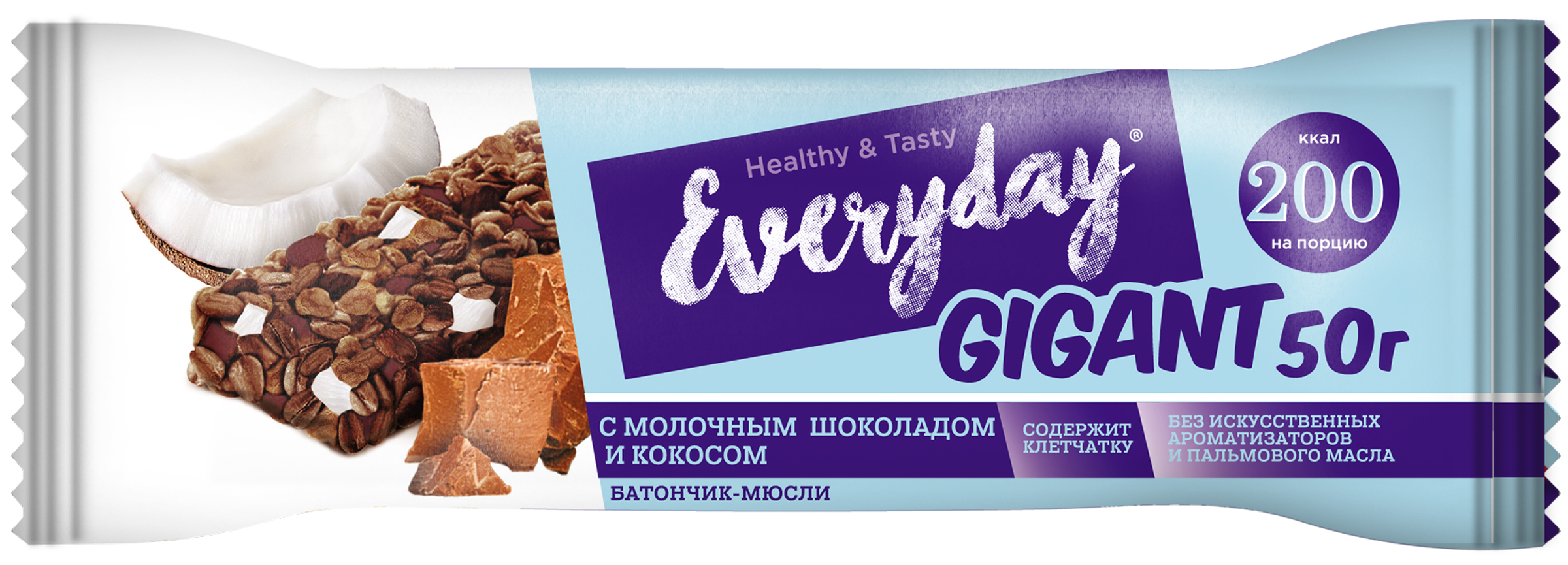 Изображение товара Батончик-мюсли EVERYDAY Gigant Молочный шоколад-кокос, 50г