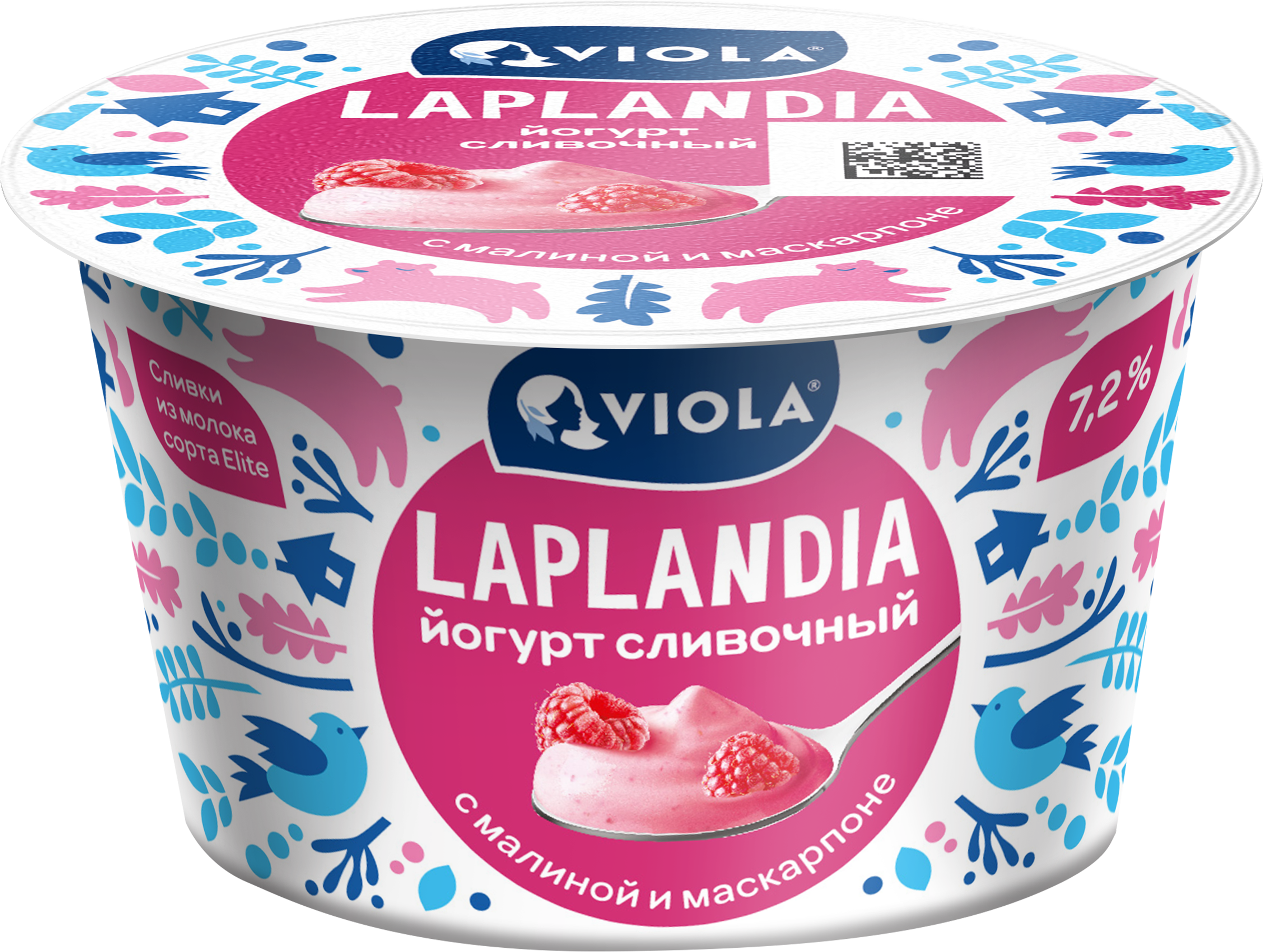 Изображение товара Йогурт LAPLANDIA Сливочный с малиной и сыром маскарпоне 7,2%, без змж, 180г