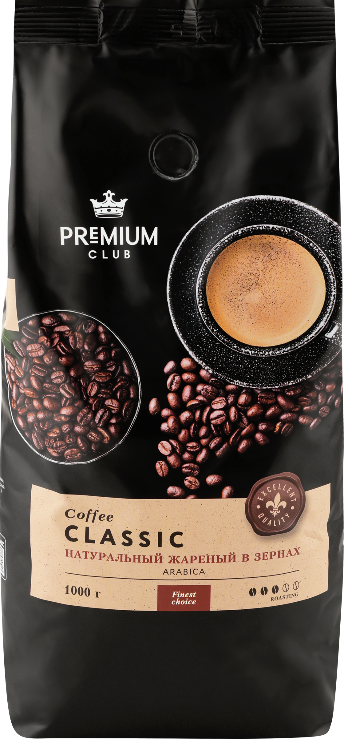 Изображение товара Кофе зерновой PREMIUM CLUB Classic 1кг, 100% арабика, средняя обжарка