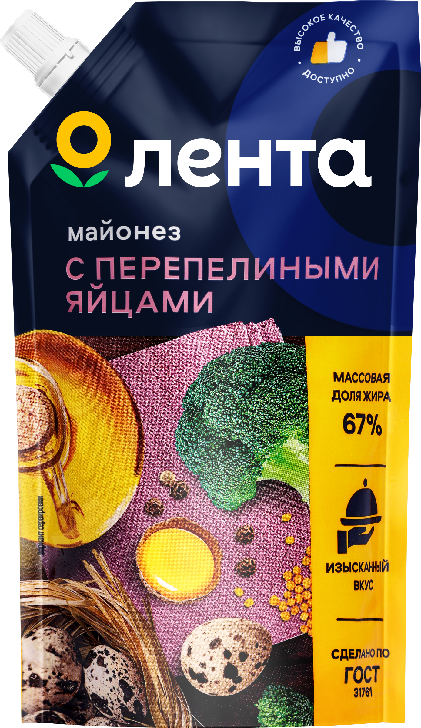 Изображение товара Майонез ЛЕНТА на перепелиных яйцах 67% 380мл - натуральная заправка для салатов и закусок