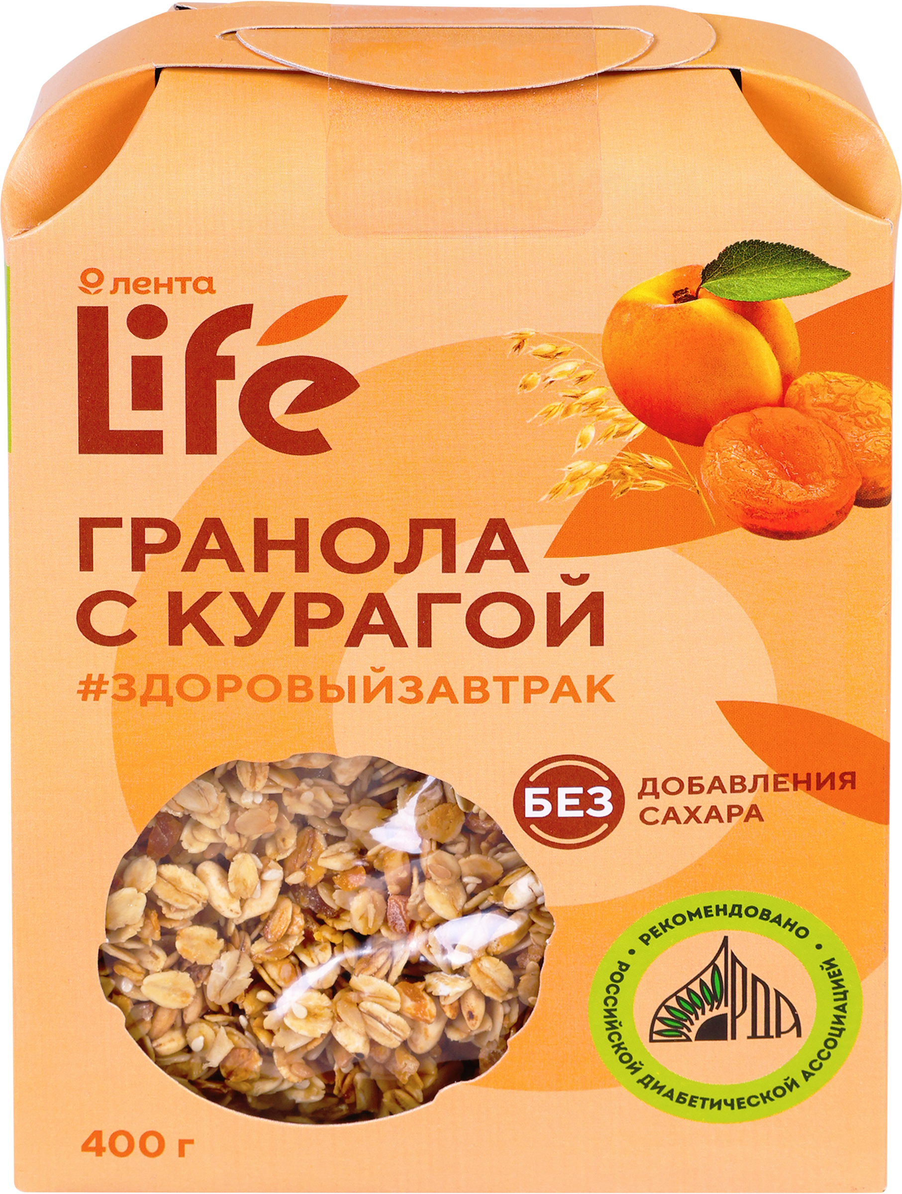 Изображение товара Гранола ЛЕНТА LIFE с курагой, без сахара, 400г