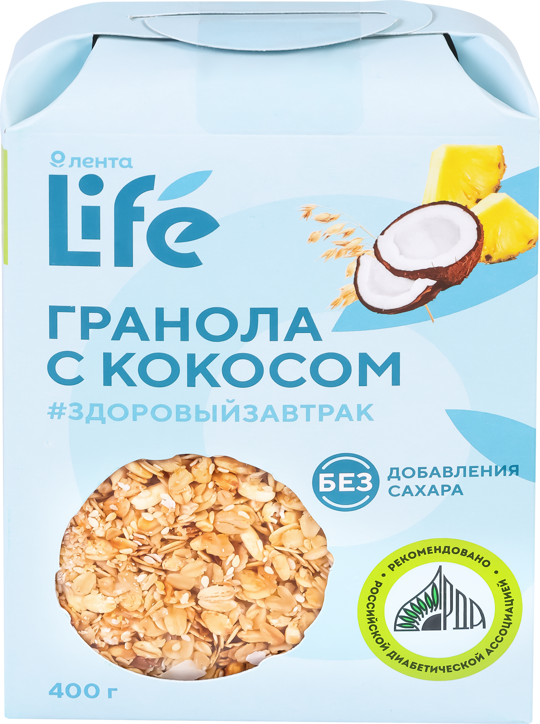 Изображение товара Гранола ЛЕНТА LIFE с кокосом без сахара, овсяный завтрак 400г