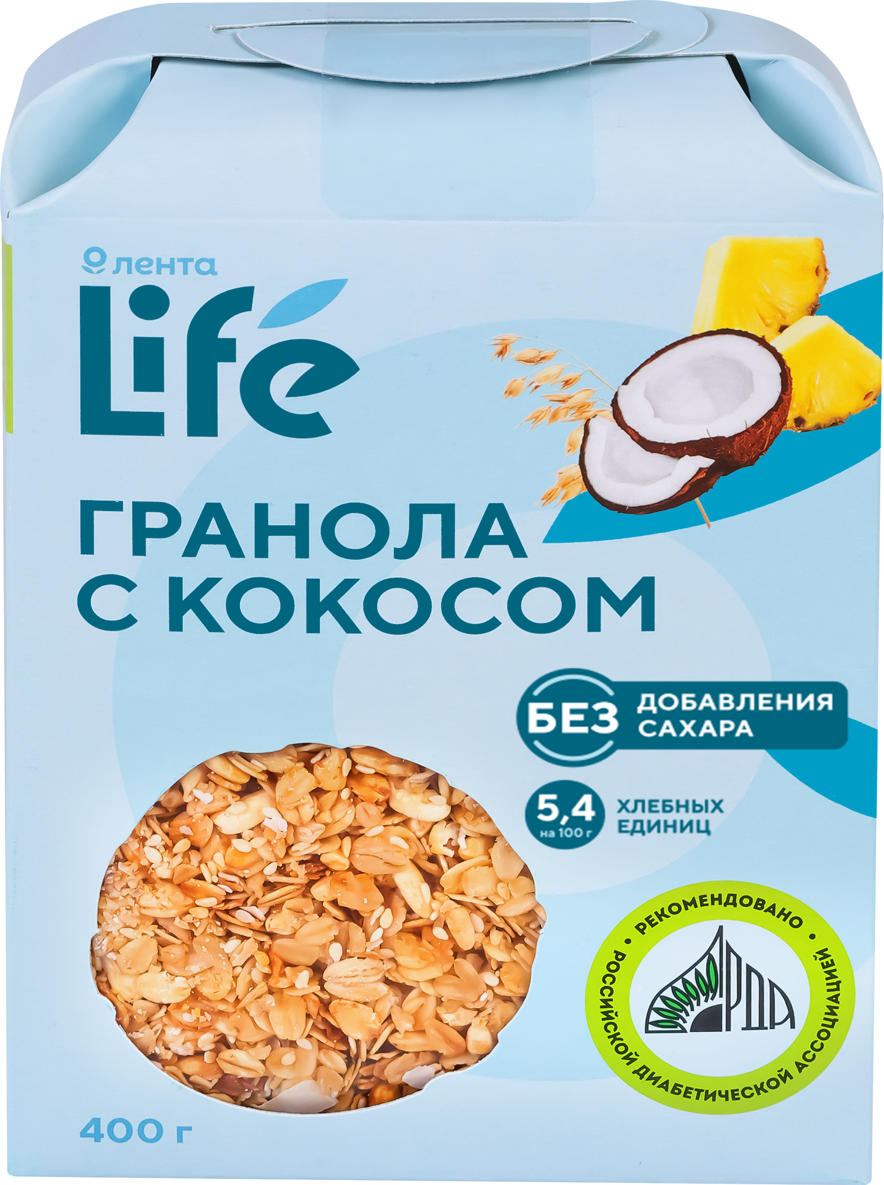 Изображение товара Гранола ЛЕНТА LIFE с кокосом без сахара 400г натуральный продукт