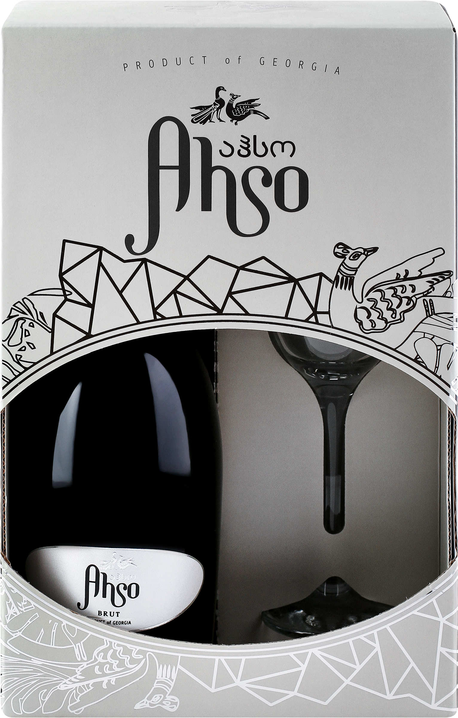 Изображение товара Вино игристое AHSO белое брют 0.75л с бокалом