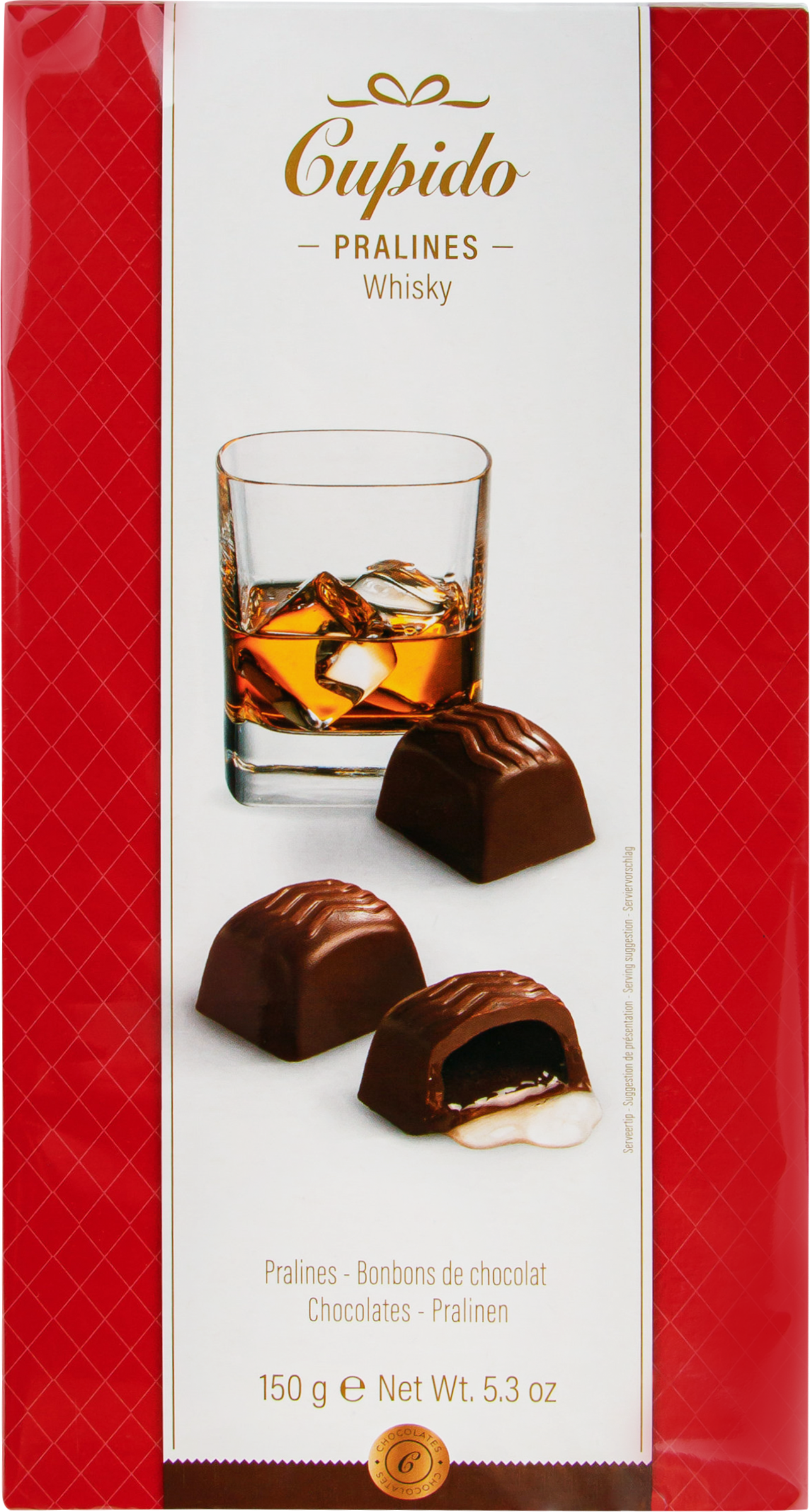 Изображение товара Конфеты шоколадные CUPIDO Whisky с алкогольной начинкой, 150г