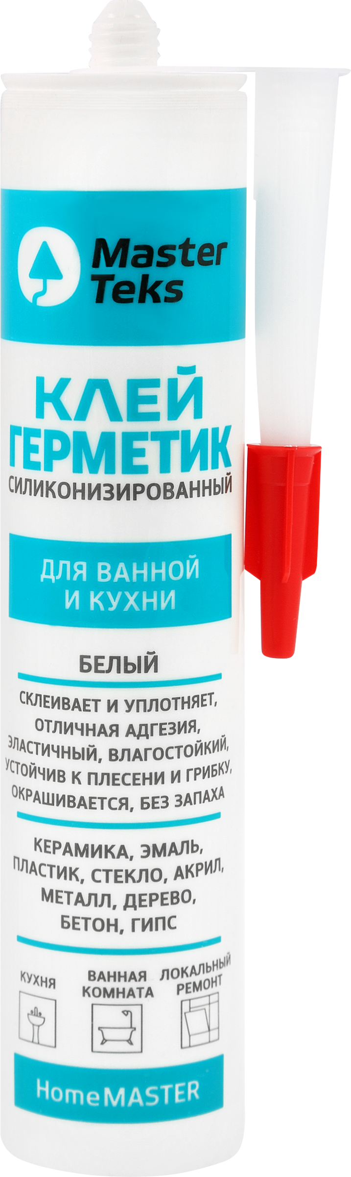 Изображение товара Клей-герметик для ванной и кухни MASTERTEKS HomeMaster, силиконизированный, белый Арт. 9613231, 260мл