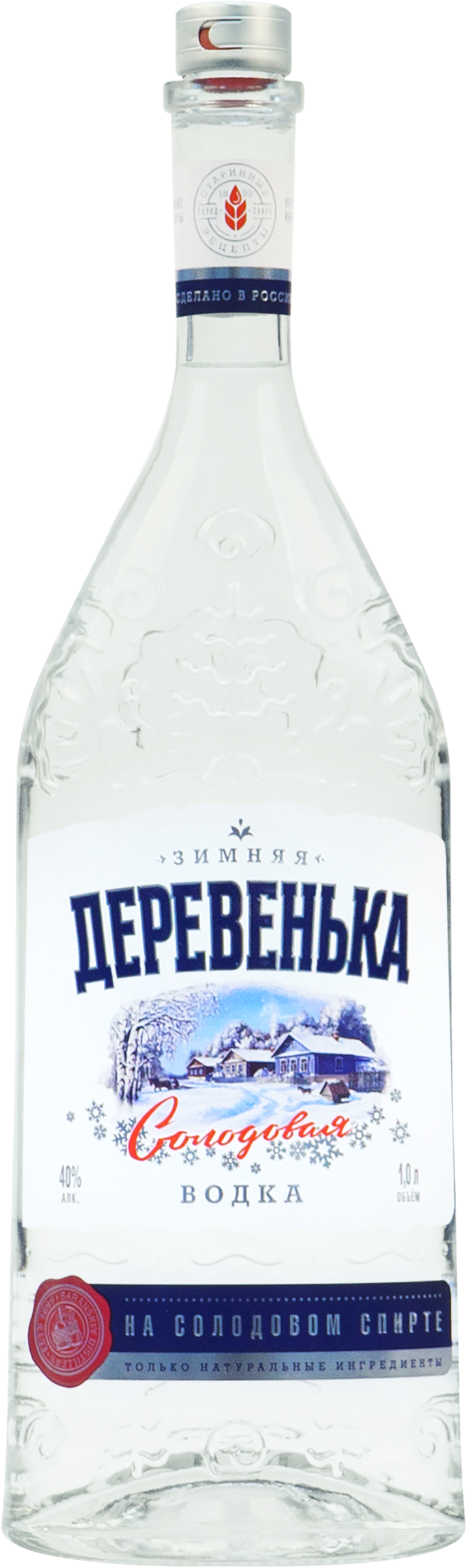 Изображение товара Водка ЗИМНЯЯ ДЕРЕВЕНЬКА на солодовом спирте Альфа 40%, 1л