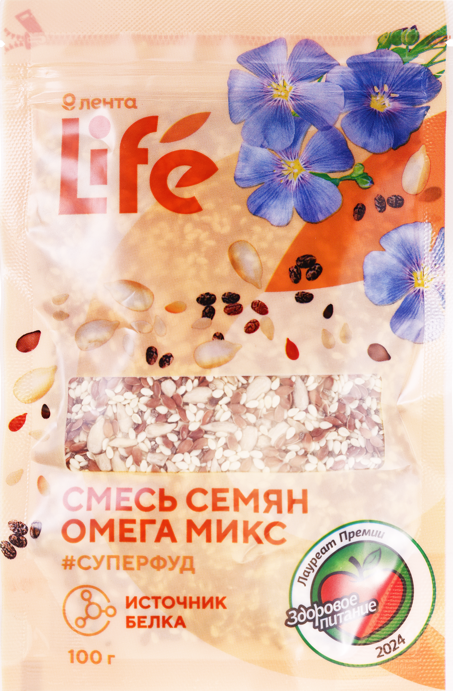 Изображение товара Смесь семян ЛЕНТА LIFE Омега микс 100г для здоровья и энергии