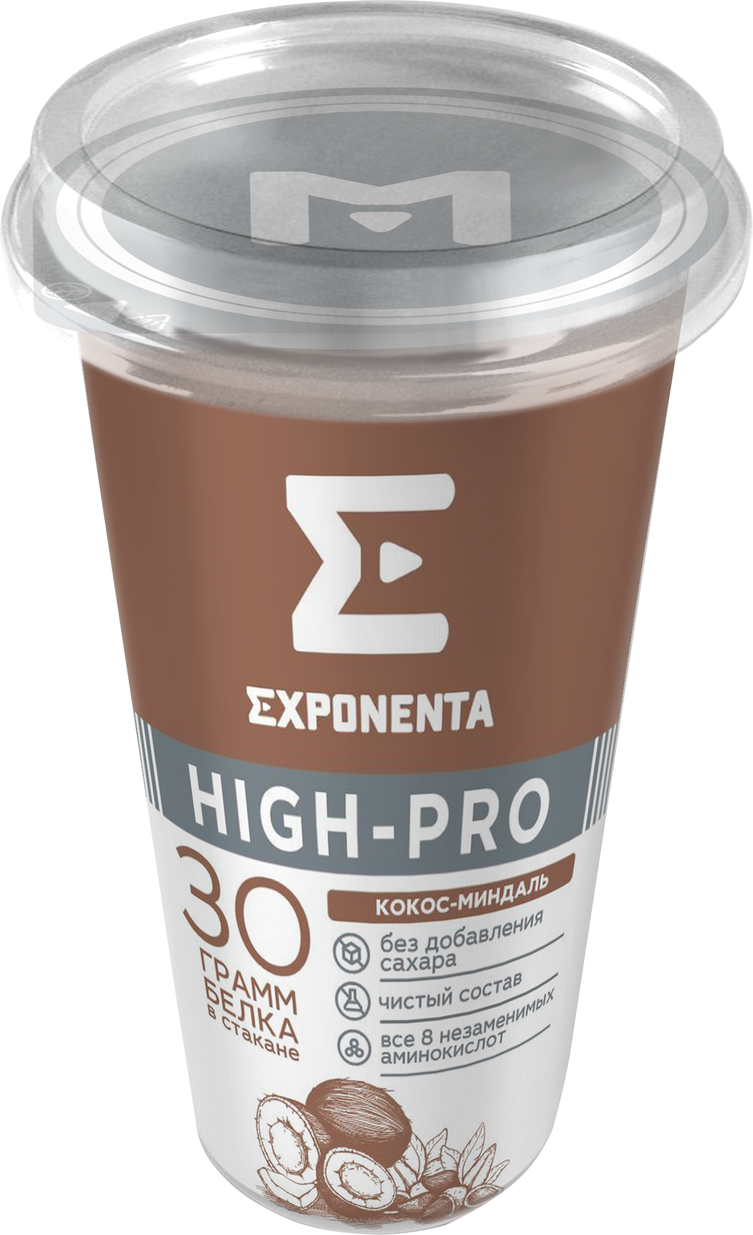 Изображение товара Напиток кисломолочный EXPONENTA High-pro Кокос, миндаль обезжиренный с высоким содержанием белка, без змж, 250г