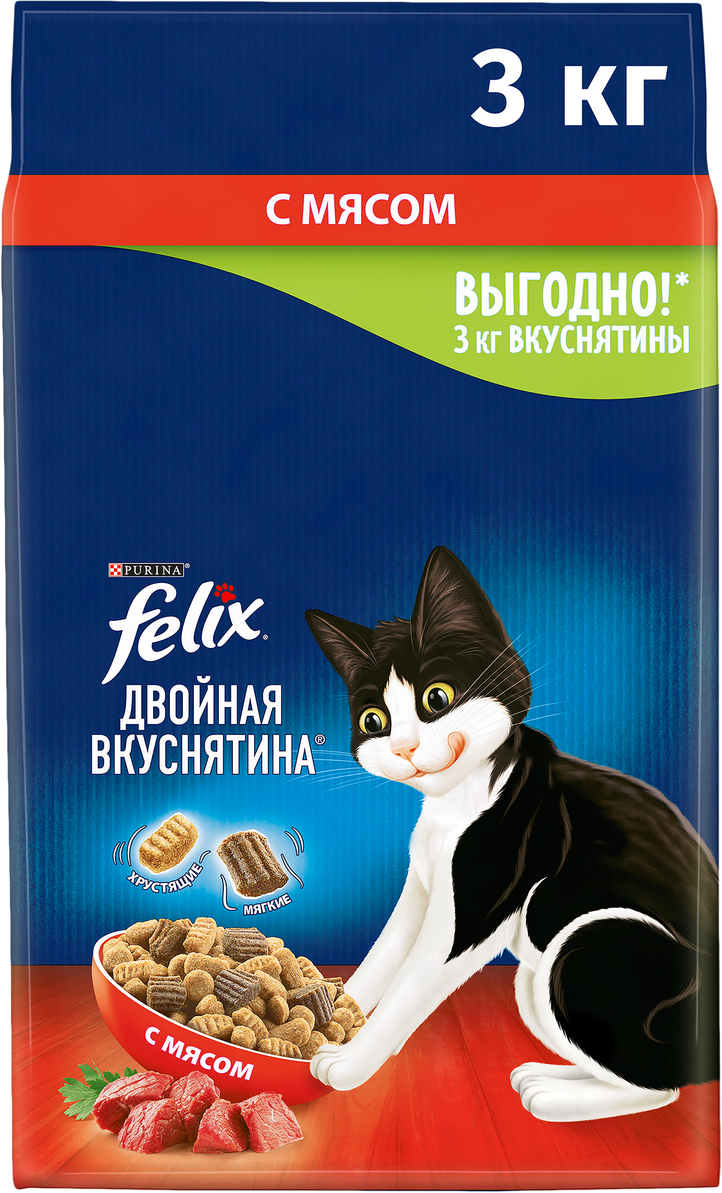 Изображение товара Корм сухой для взрослых кошек FELIX с мясом, 3кг