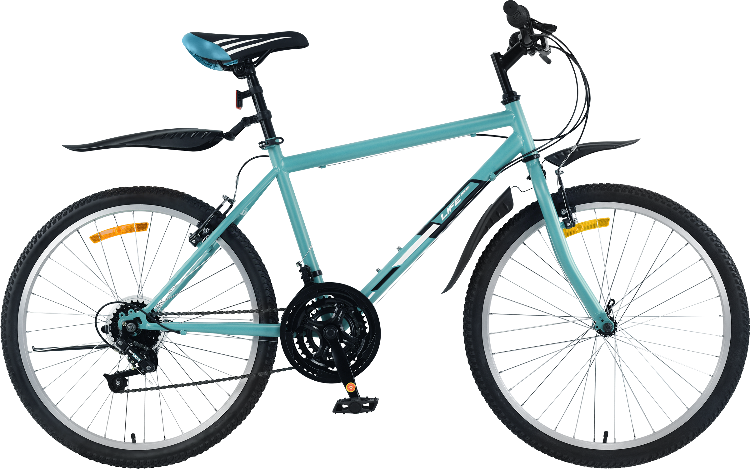 Изображение товара Велосипед Life 26" 18 скоростей, бирюзово-черный, зелено-оранжевый, Арт. LFE26ST-M