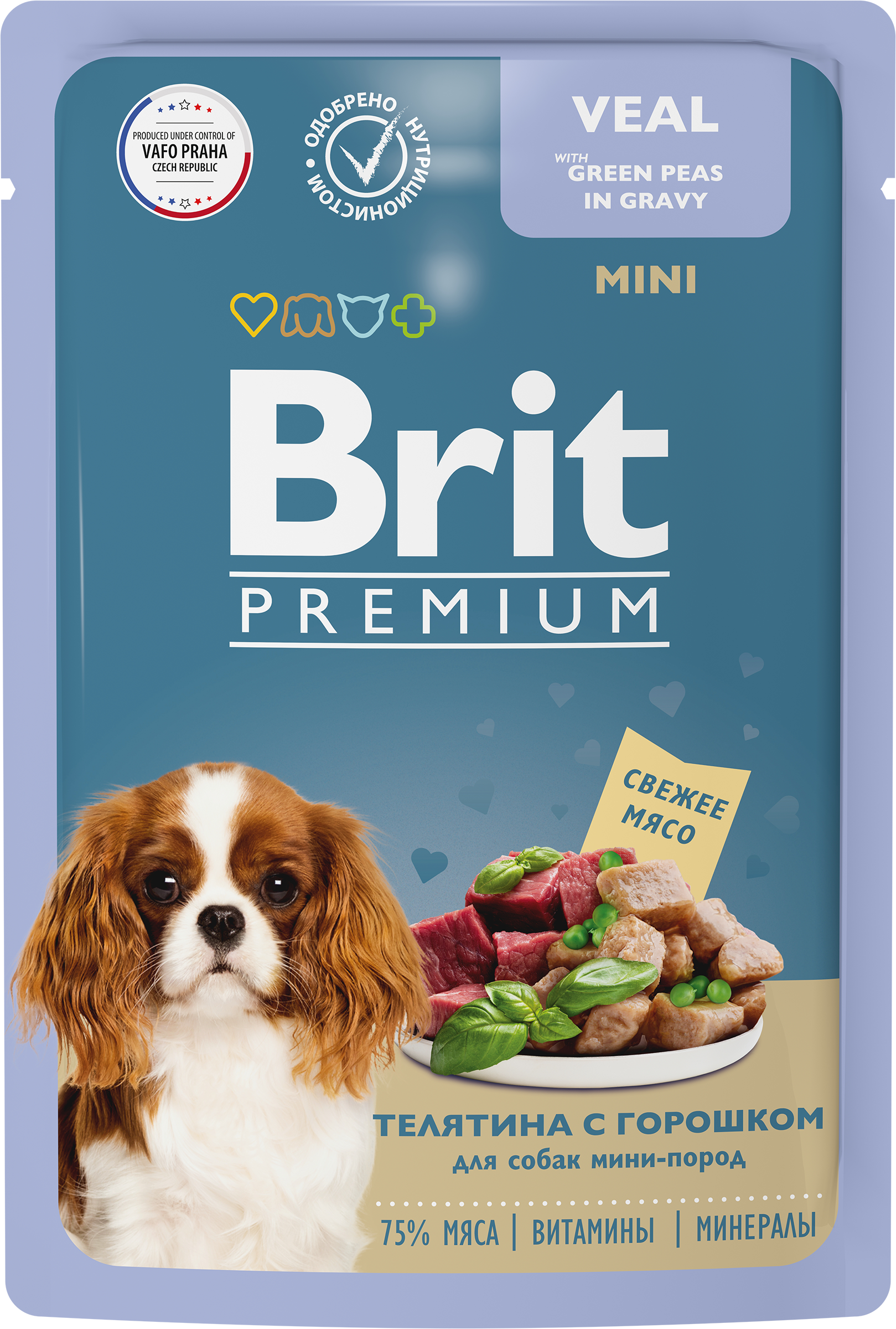 Изображение товара Корм консервированный для взрослых собак BRIT Premium Телятина с зеленым горошком в соусе, 85г
