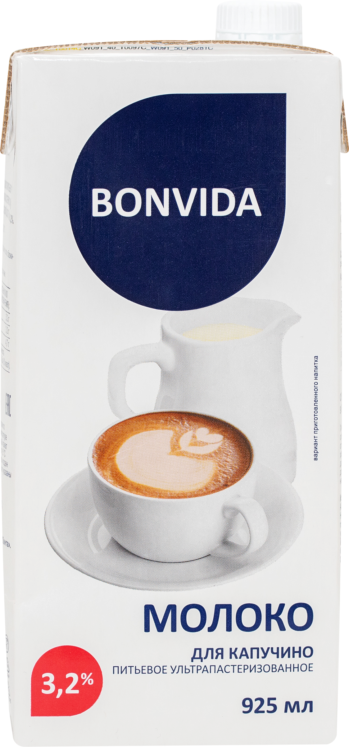 Изображение товара Молоко ультрапастеризованное BONVIDA Для капучино 3,2% 925мл