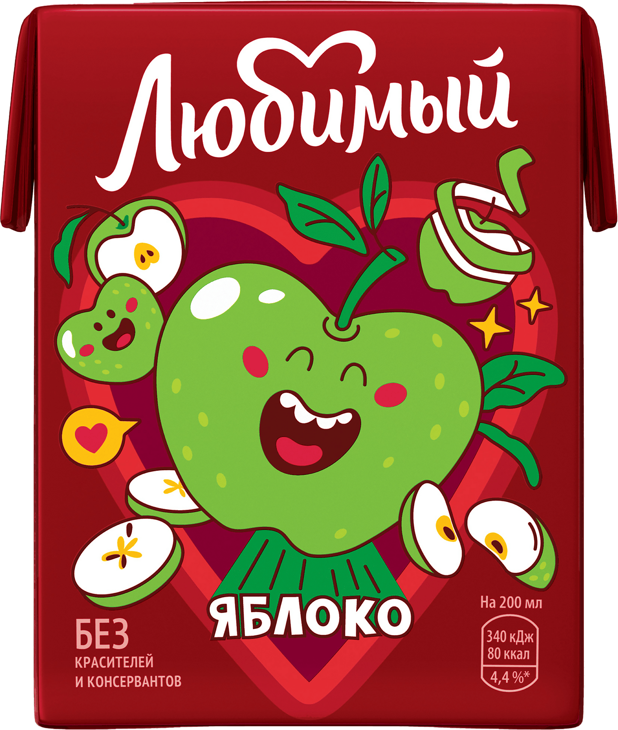 Изображение товара Напиток сокосодержащий ЛЮБИМЫЙ Яблоко осветленный 0.2л натуральный вкус без красителей