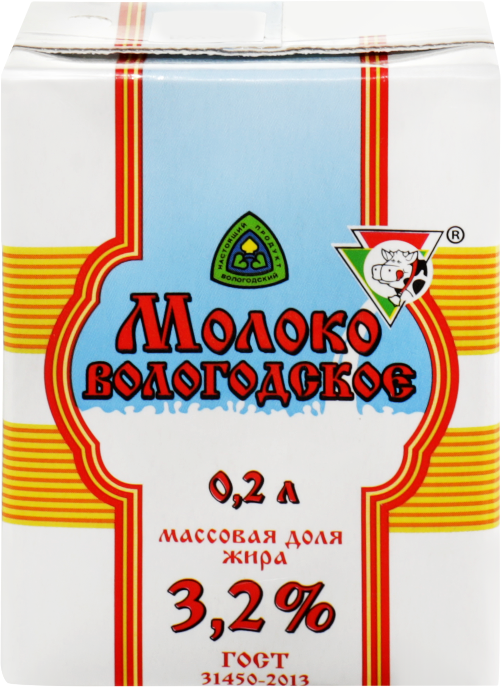 Изображение товара Молоко ультрапастеризованное ИЗ ВОЛОГДЫ Вологодское 3,2% ГОСТ, без змж, 200мл