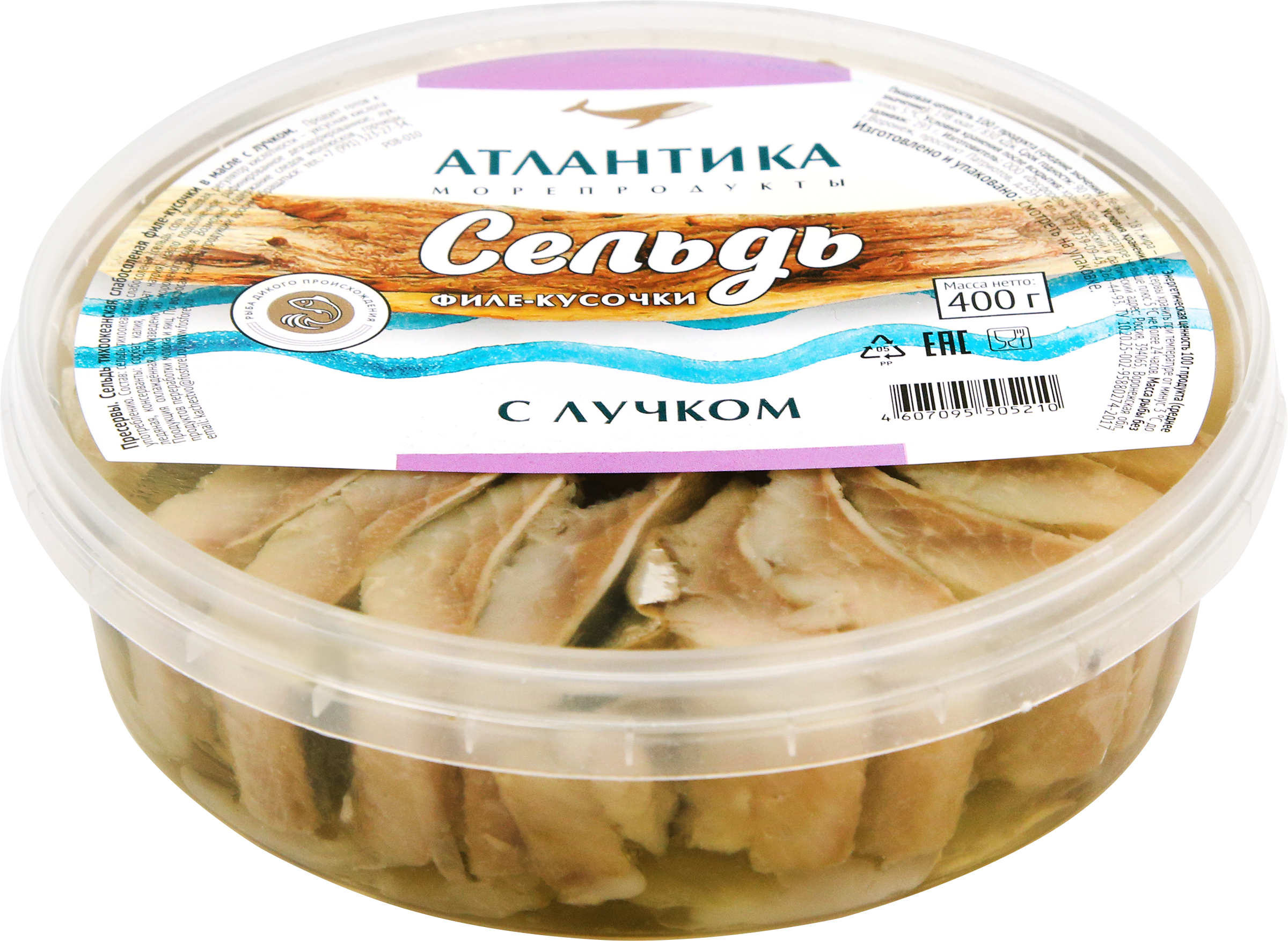 Изображение товара Сельдь АТЛАНТИКА филе-кусочки в масле с лучком 400г