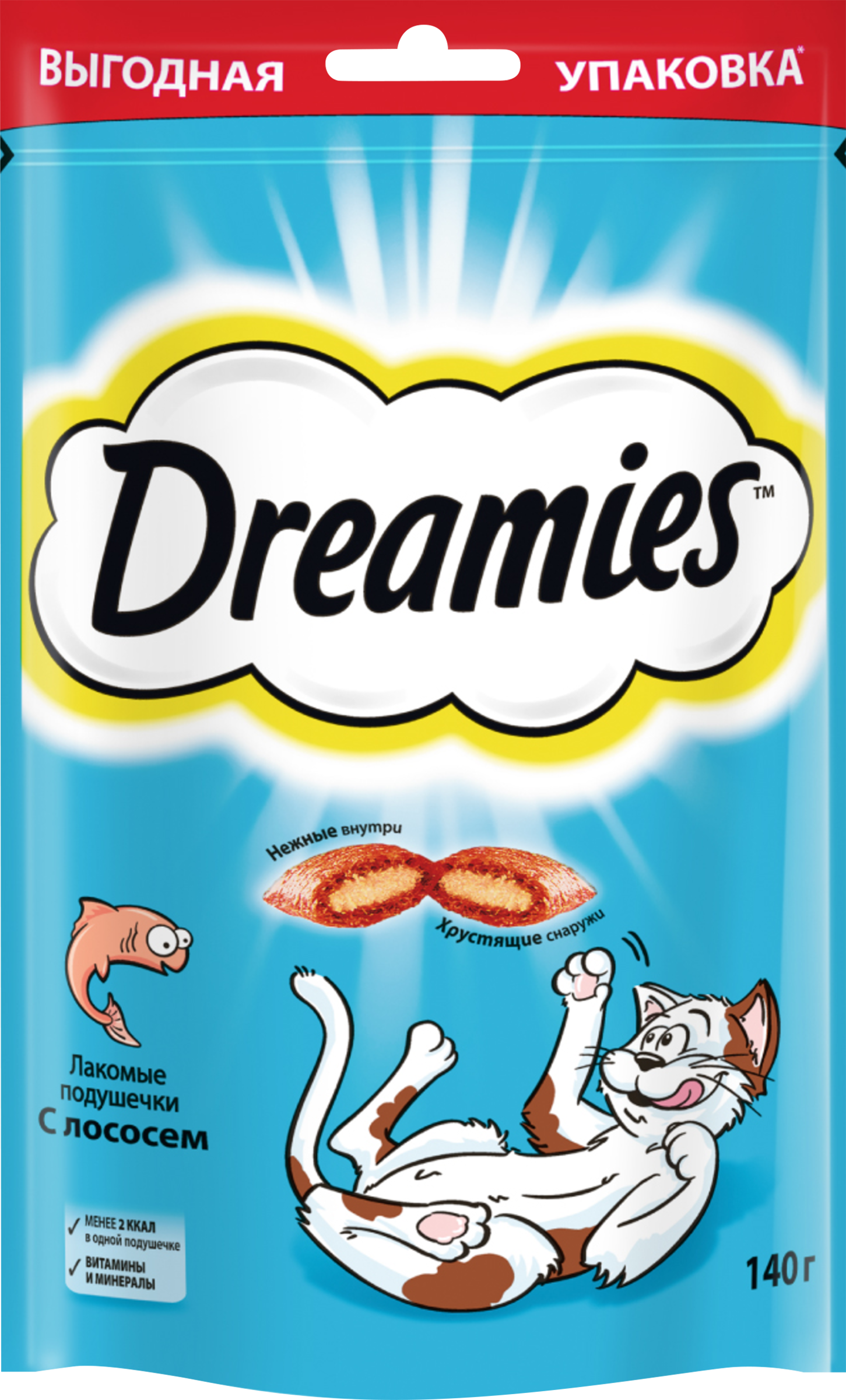 Изображение товара Лакомство для взрослых кошек DREAMIES с лососем 140г вкусное и полезное